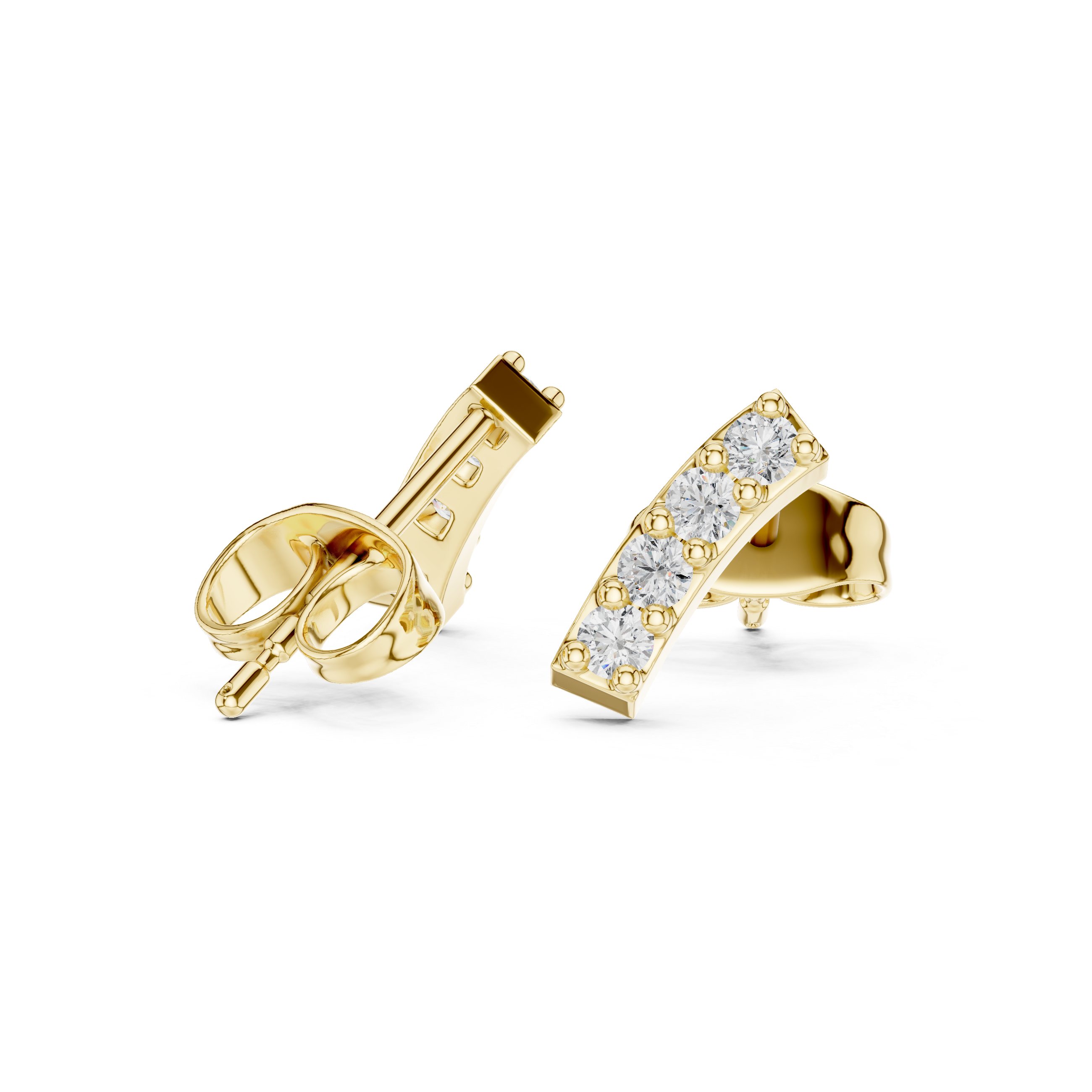 Round Diamond Curved Bar Prong Set Stud Earrings