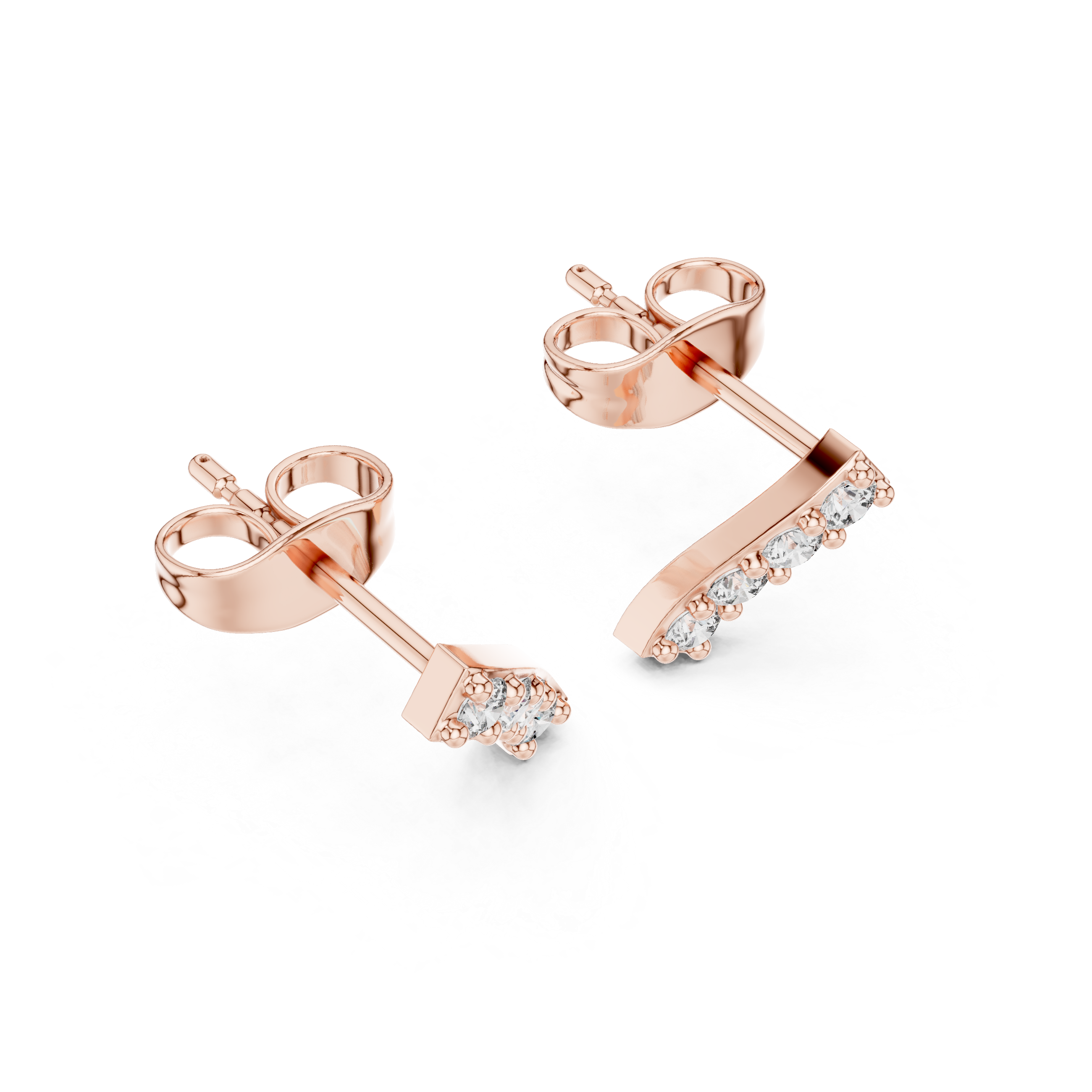 Round Diamond Curved Bar Prong Set Stud Earrings