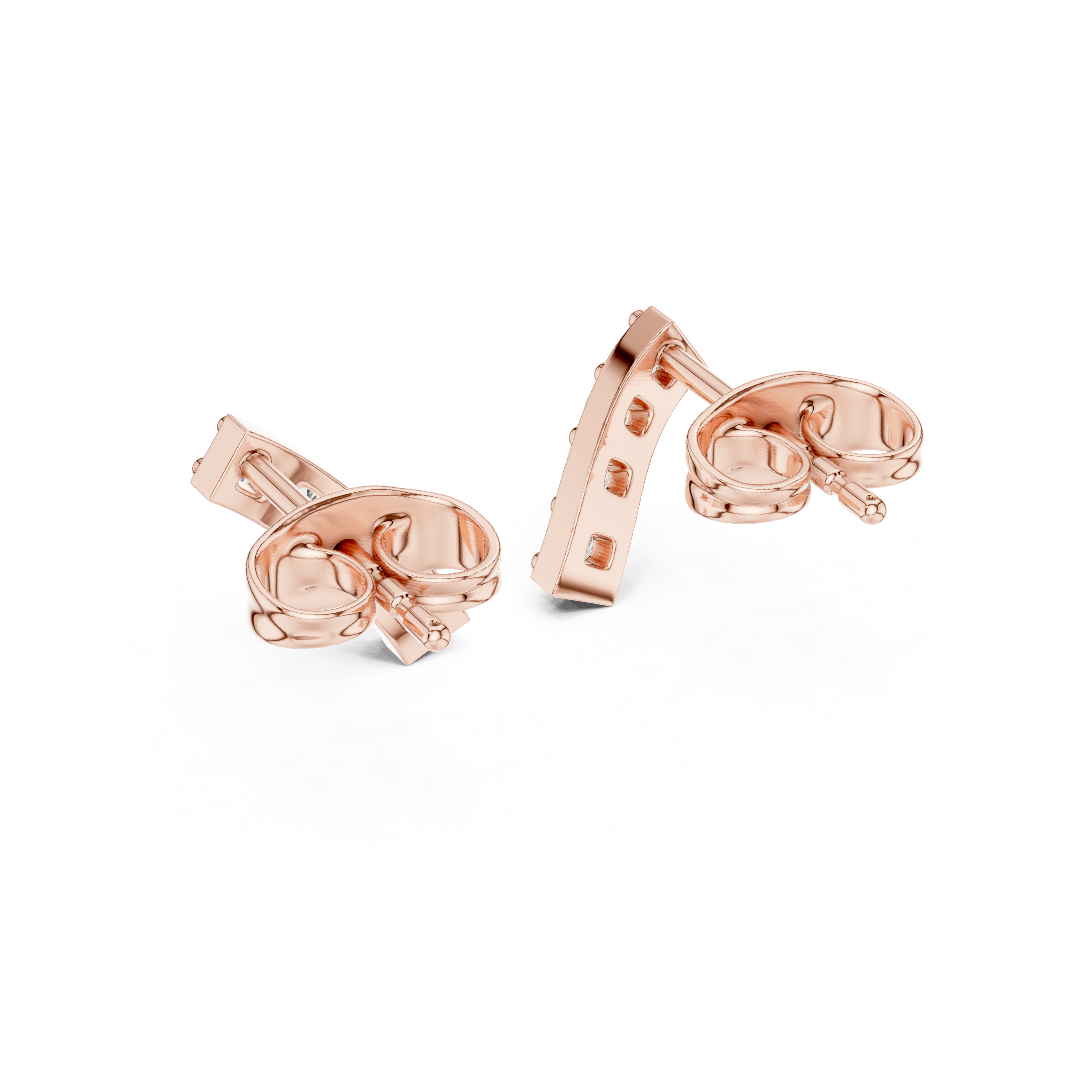 Round Diamond Curved Bar Prong Set Stud Earrings