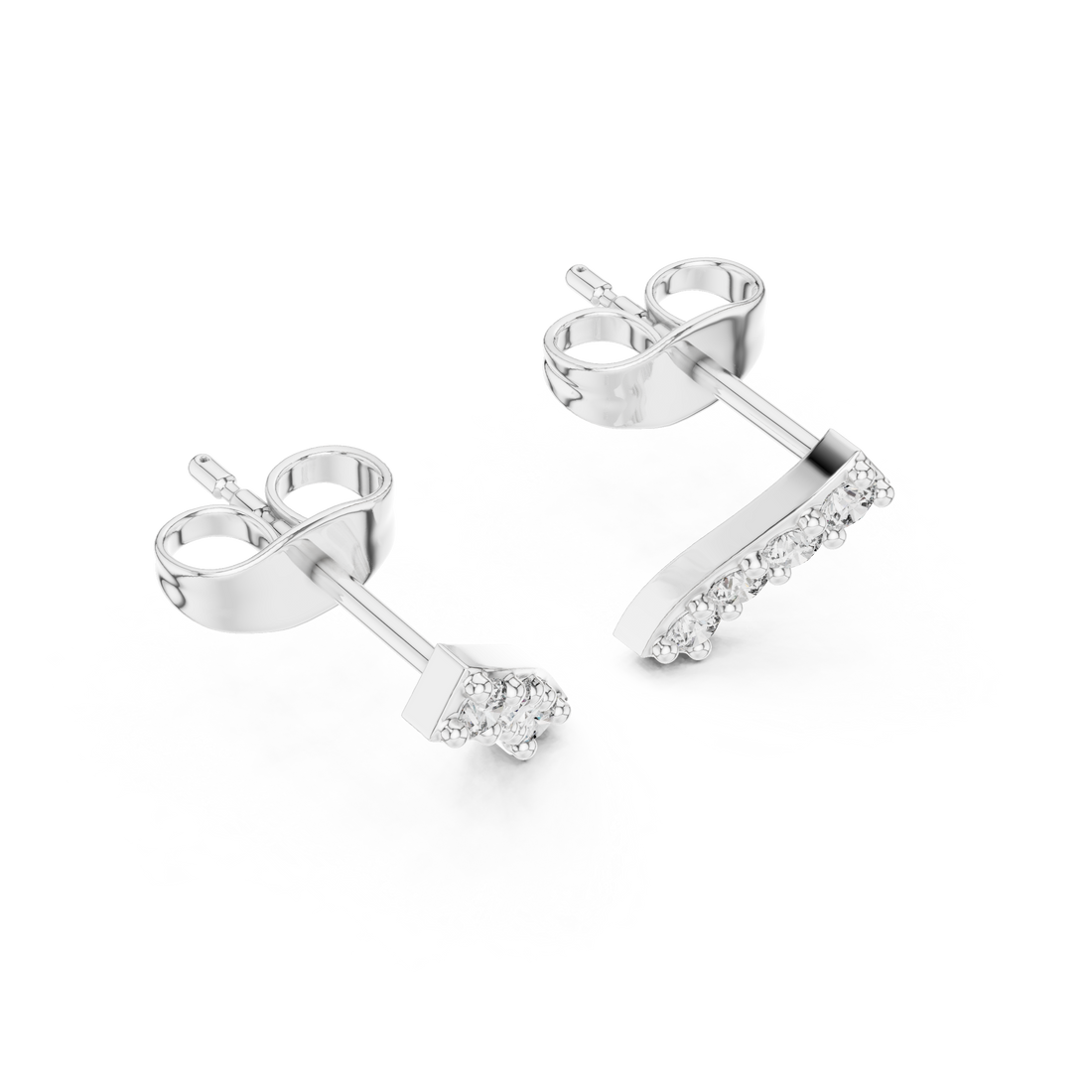 Round Diamond Curved Bar Prong Set Stud Earrings