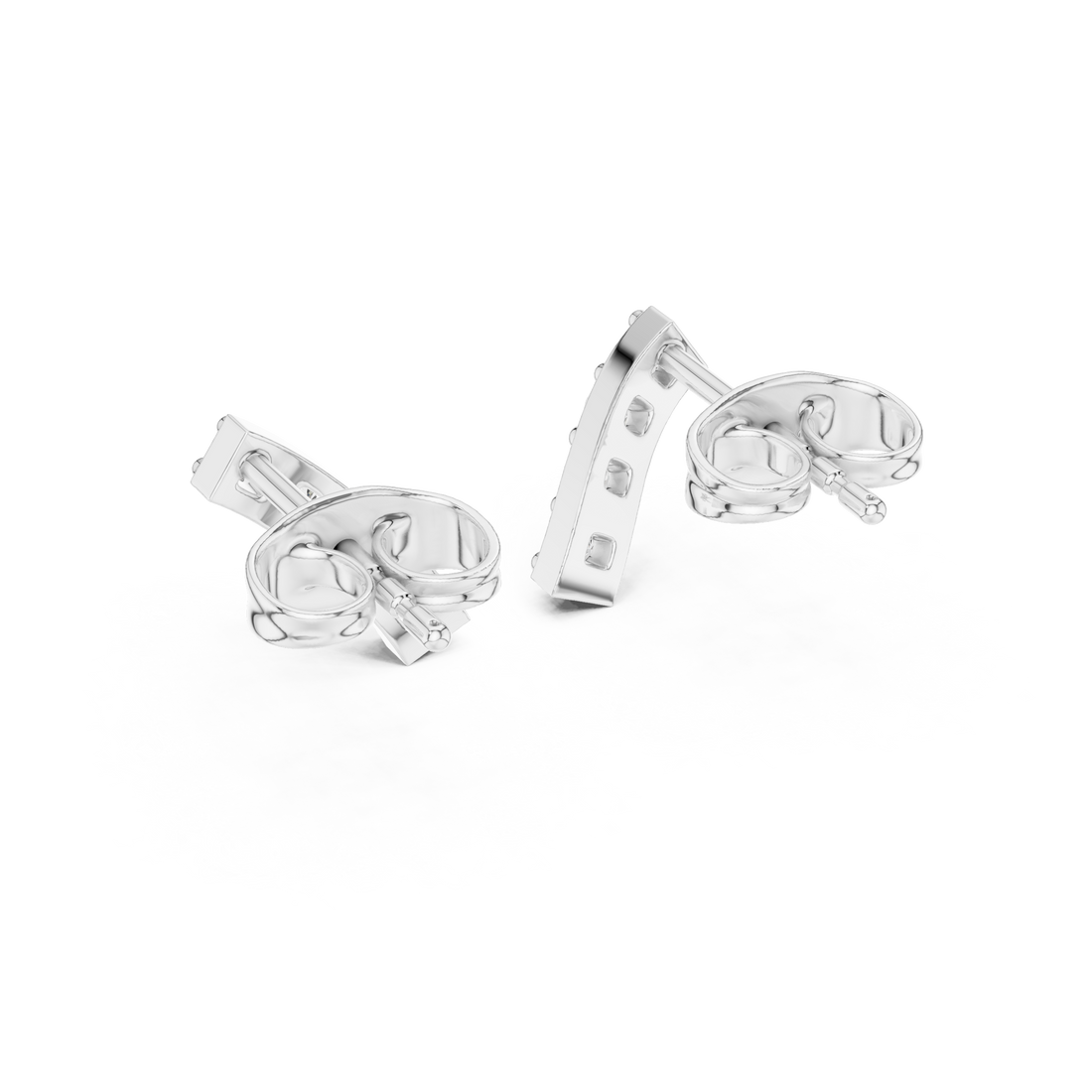 Round Diamond Curved Bar Prong Set Stud Earrings