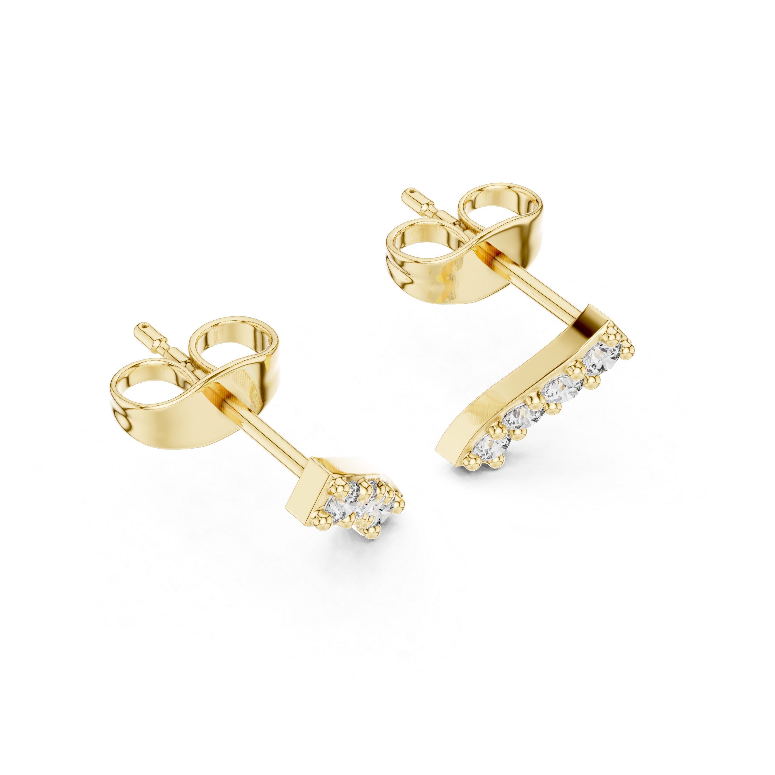 Round Diamond Curved Bar Prong Set Stud Earrings