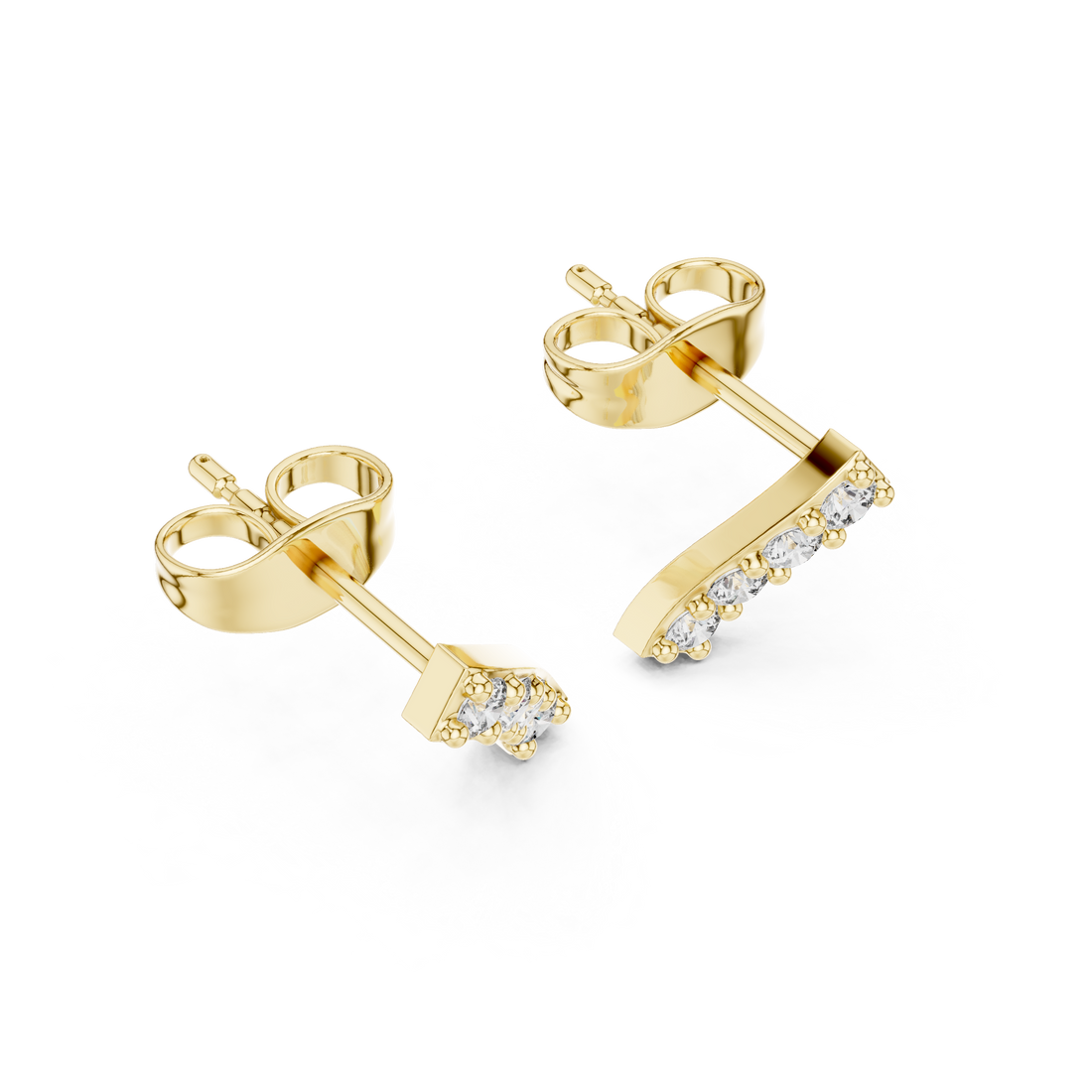 Round Diamond Curved Bar Prong Set Stud Earrings