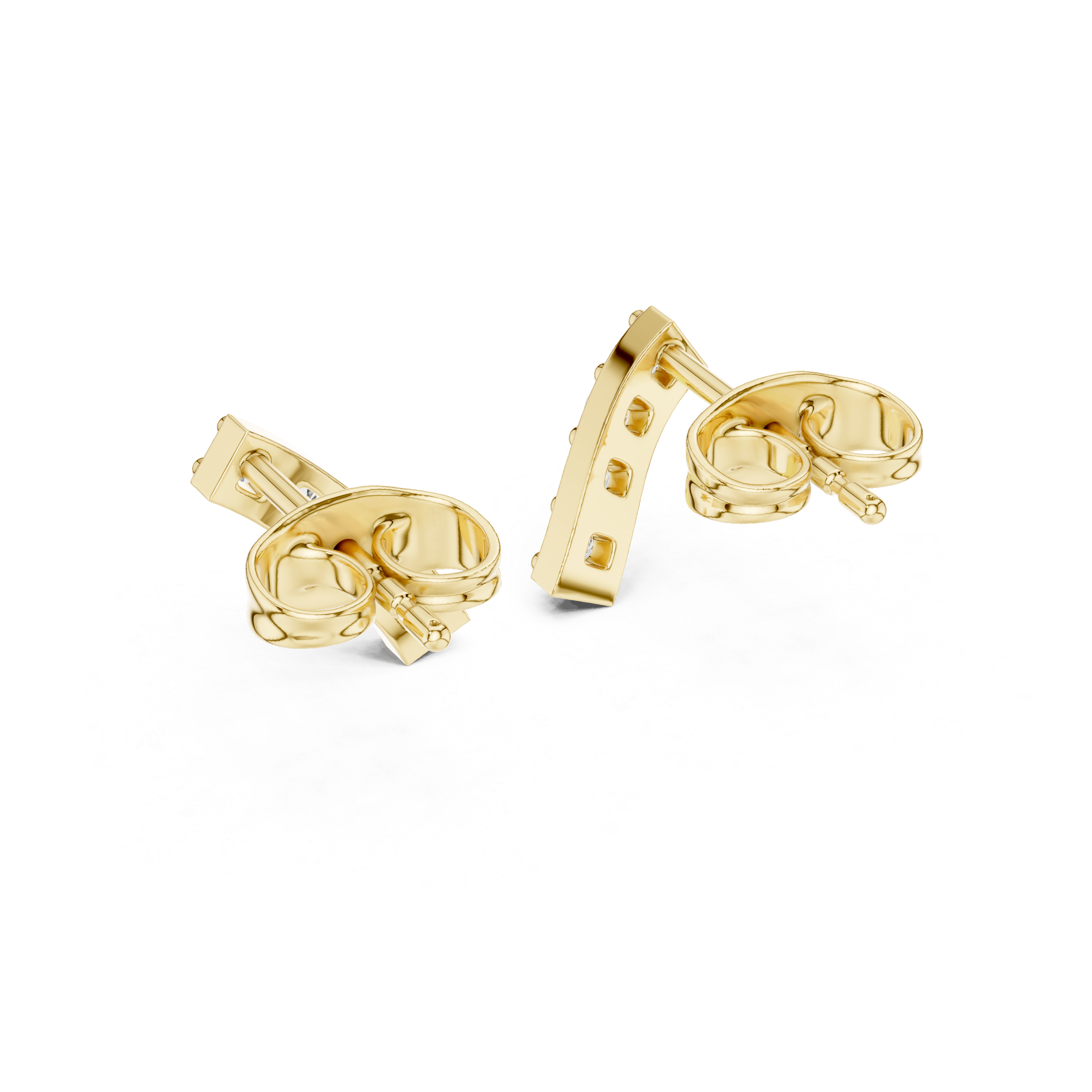 Round Diamond Curved Bar Prong Set Stud Earrings