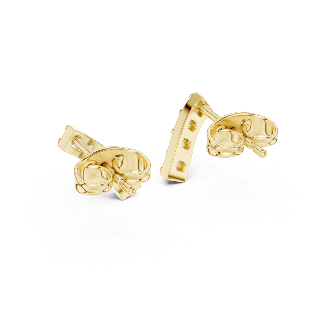 Round Diamond Curved Bar Prong Set Stud Earrings