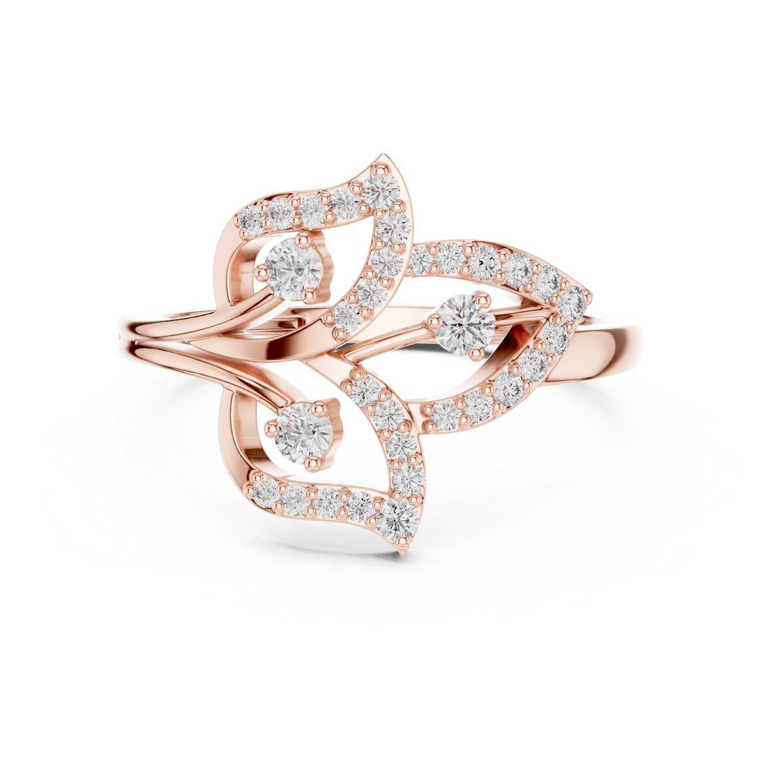 Round Cut Diamond Intertwined Twist Motif Ring