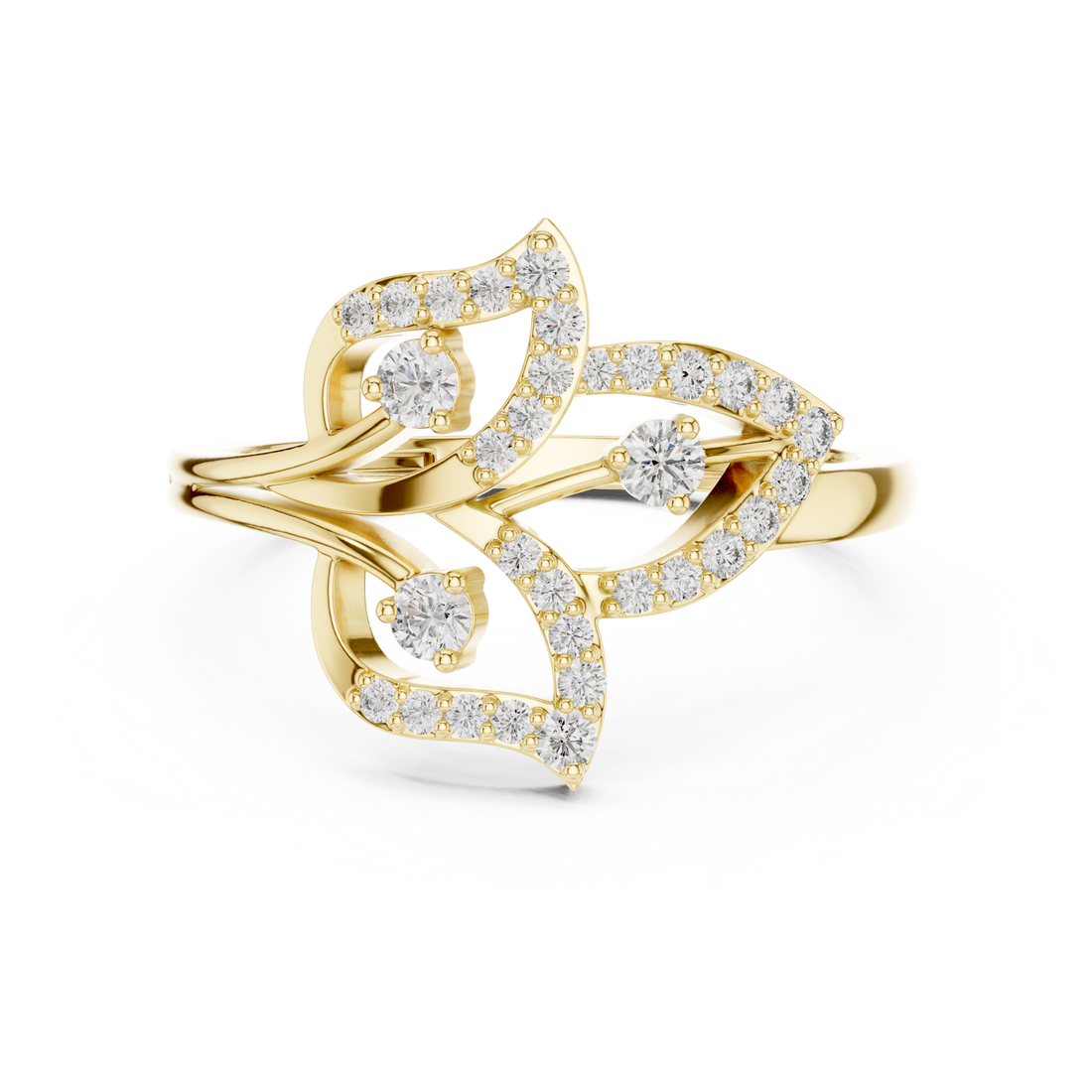 Round Cut Diamond Intertwined Twist Motif Ring
