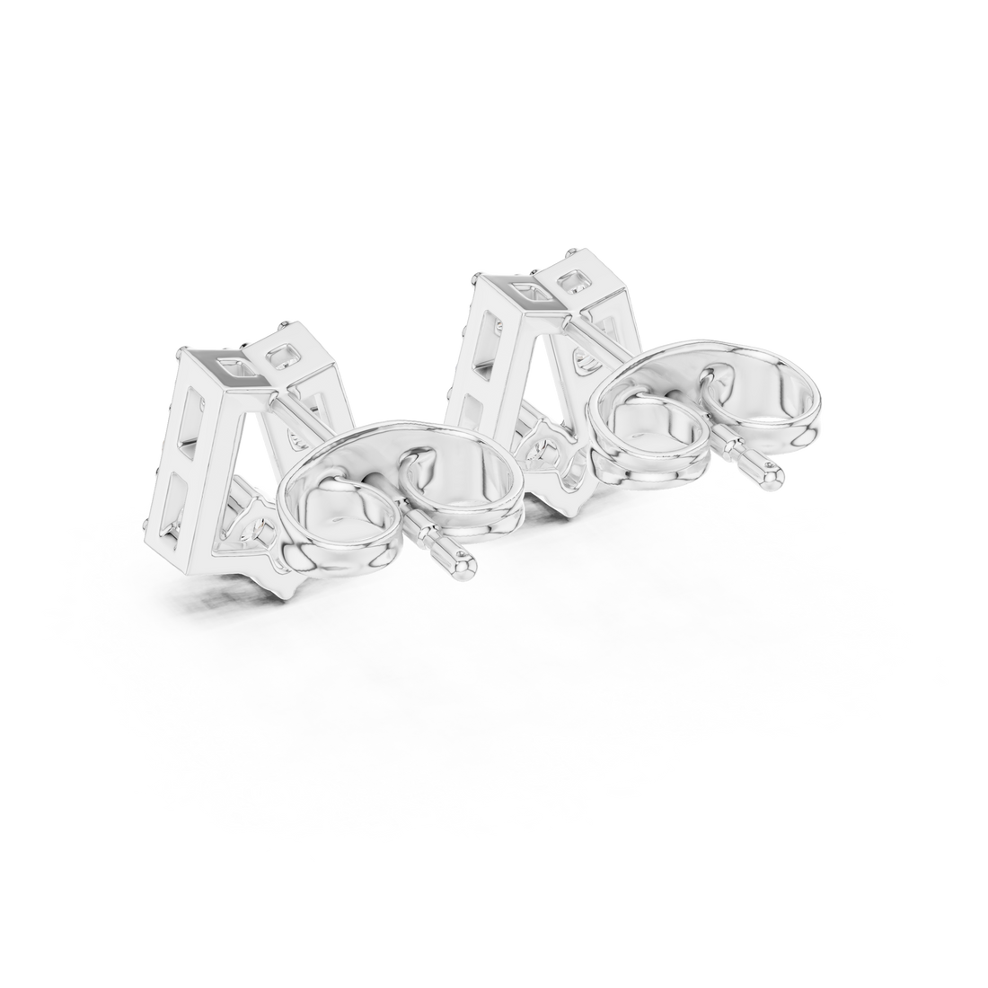 Round Brilliant Diamond Curved Bar Stud Earrings with Geometric Pavé Arc Design