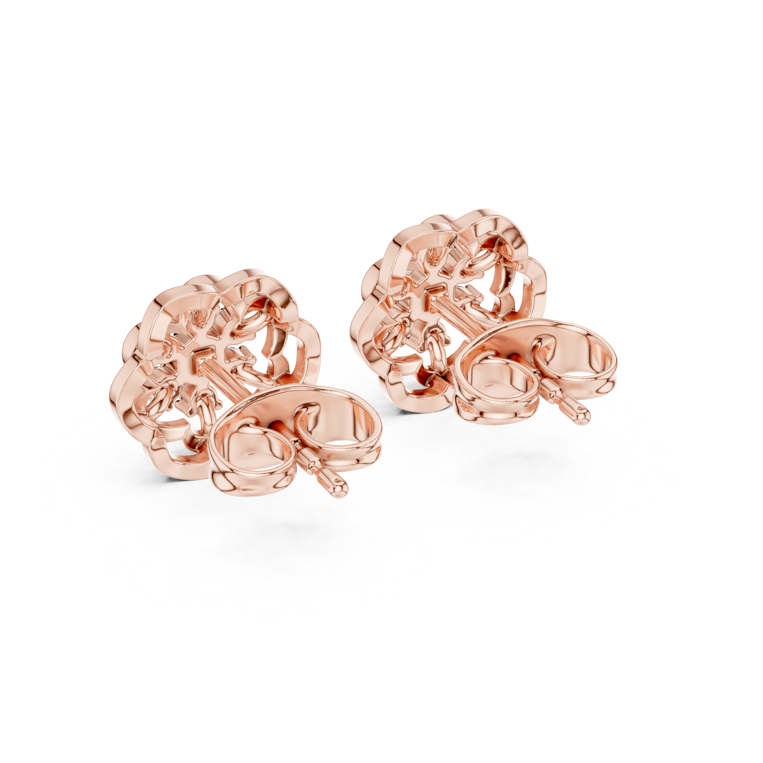 Round Diamond Floral Cluster Lace Halo Stud Earrings with Layered Openwork Design