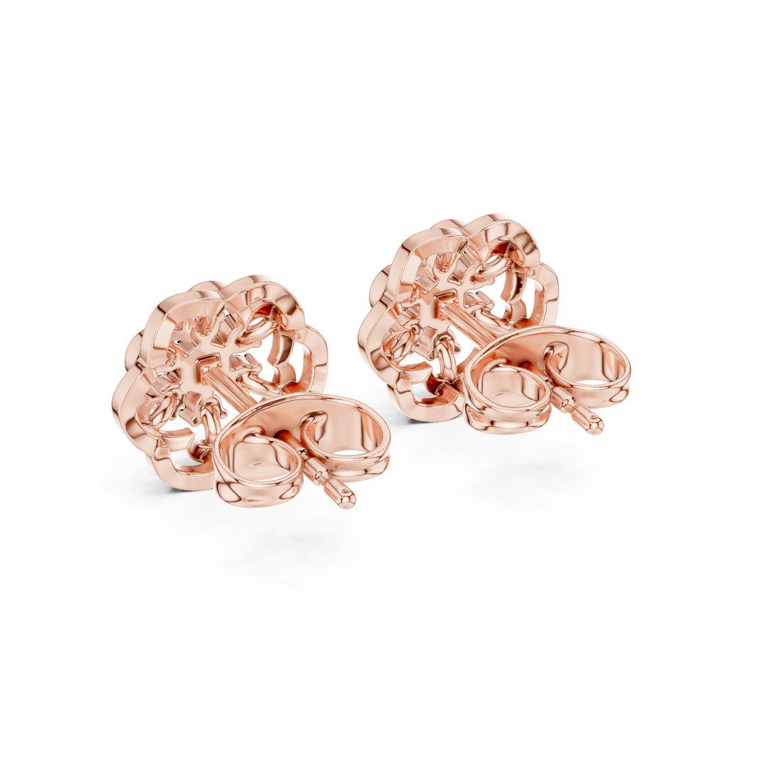 Round Diamond Floral Cluster Lace Halo Stud Earrings with Layered Openwork Design