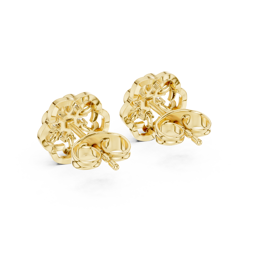 Round Diamond Floral Cluster Lace Halo Stud Earrings with Layered Openwork Design