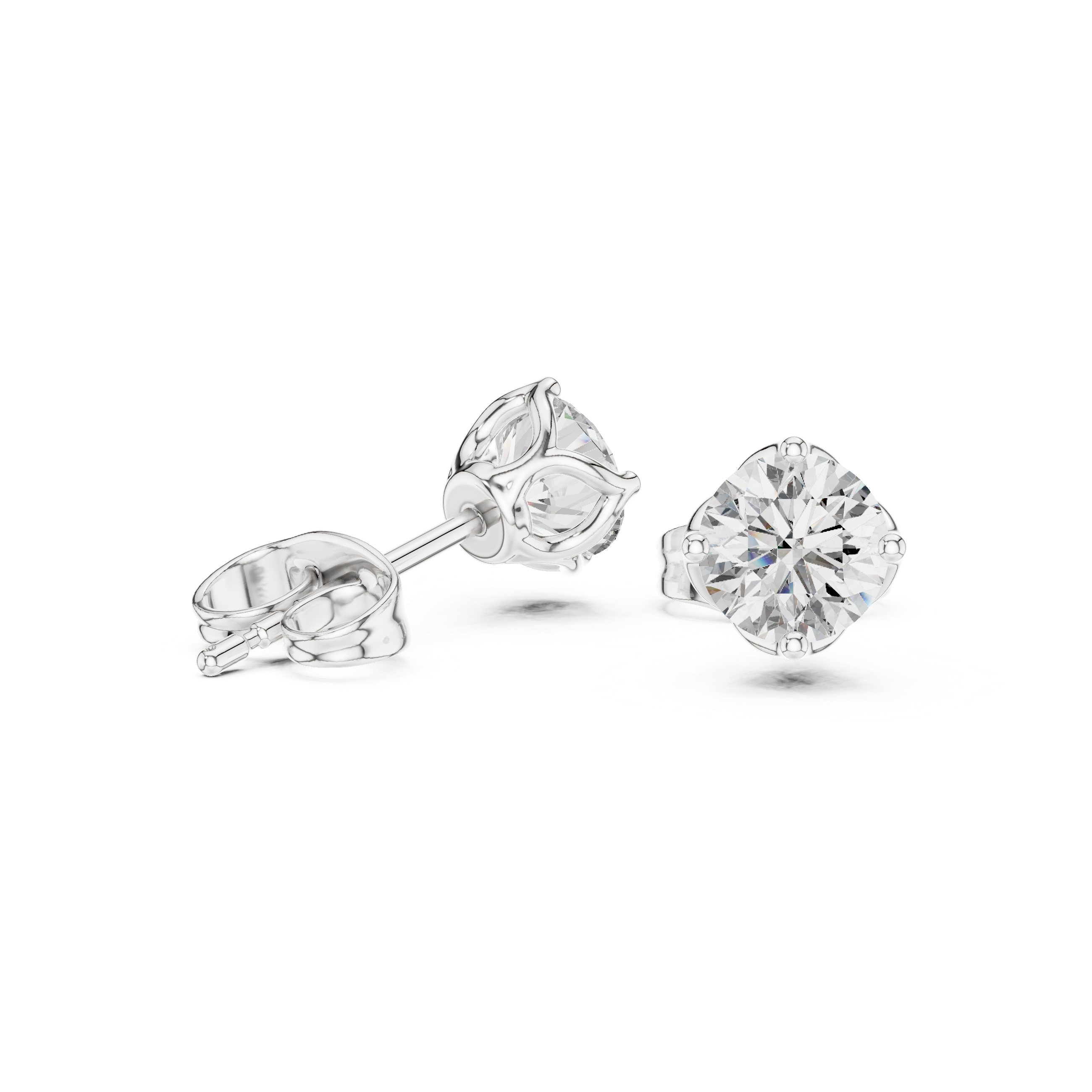 Timeless Round Brilliant Solitaire Diamond Stud Earrings in Classic Four Prong Setting