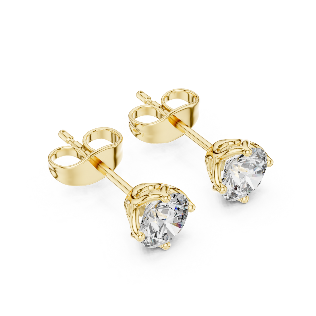 Timeless Round Brilliant Solitaire Diamond Stud Earrings in Classic Four Prong Setting