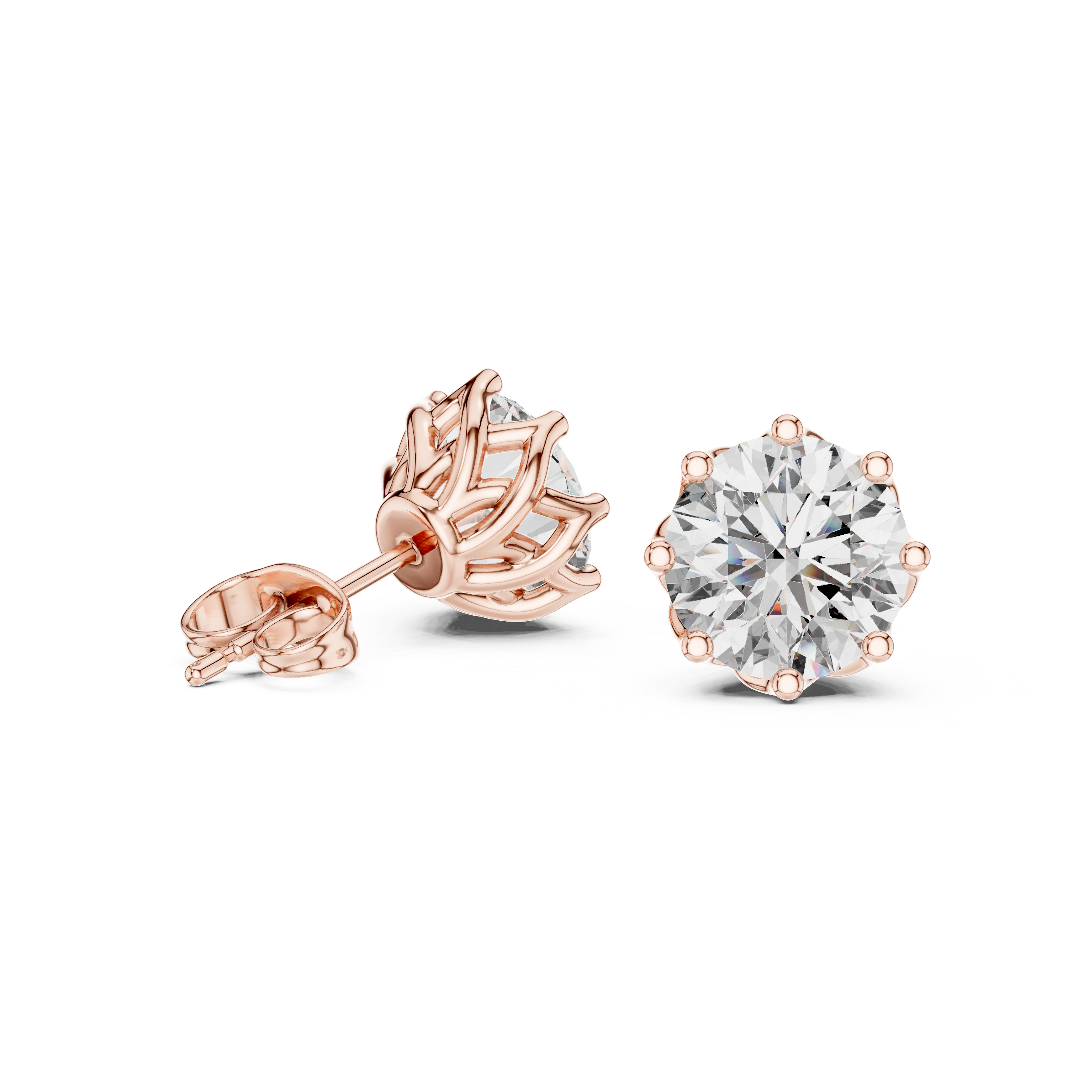 Round Brilliant Diamond Solitaire Stud Earrings Classic Six Prong Crown