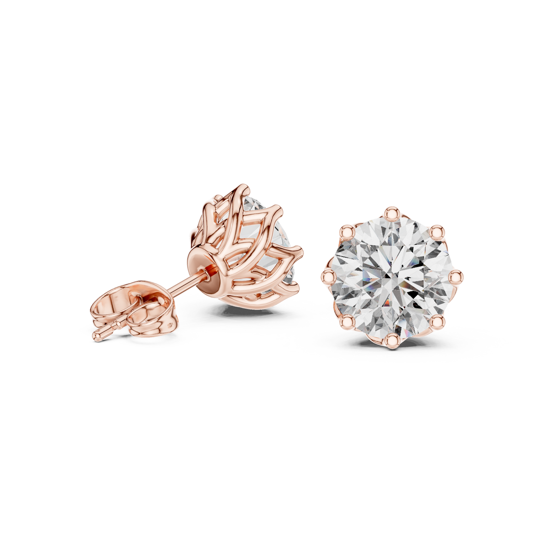 Round Brilliant Diamond Solitaire Stud Earrings Classic Six Prong Crown