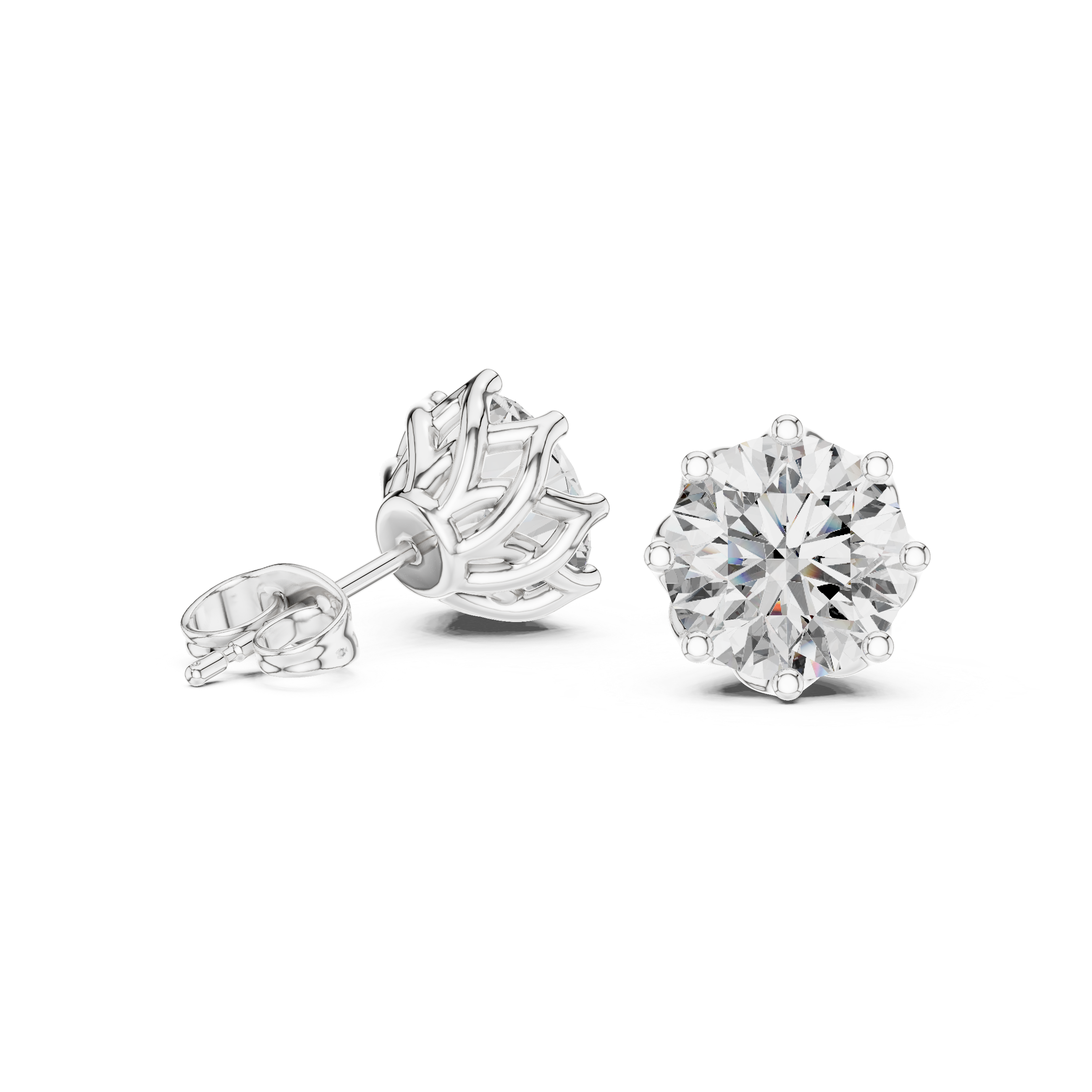 Round Brilliant Diamond Solitaire Stud Earrings Classic Six Prong Crown