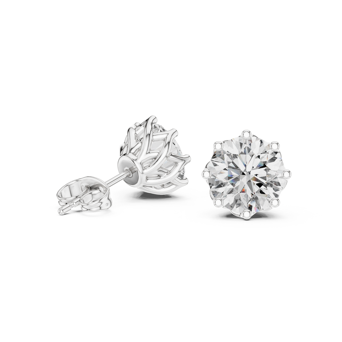 Round Brilliant Diamond Solitaire Stud Earrings Classic Six Prong Crown
