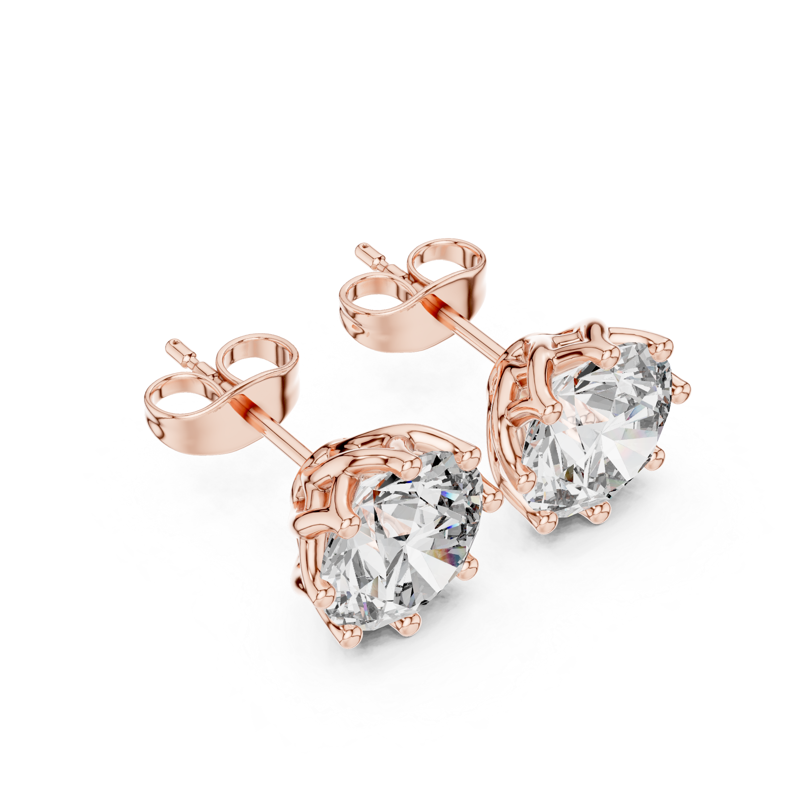 Round Brilliant Diamond Solitaire Stud Earrings Classic Six Prong Crown