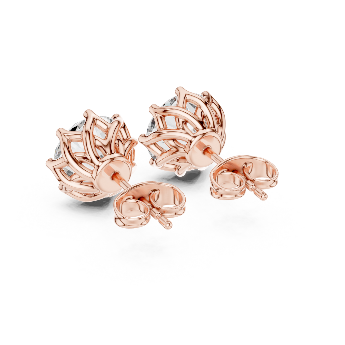 Round Brilliant Diamond Solitaire Stud Earrings Classic Six Prong Crown