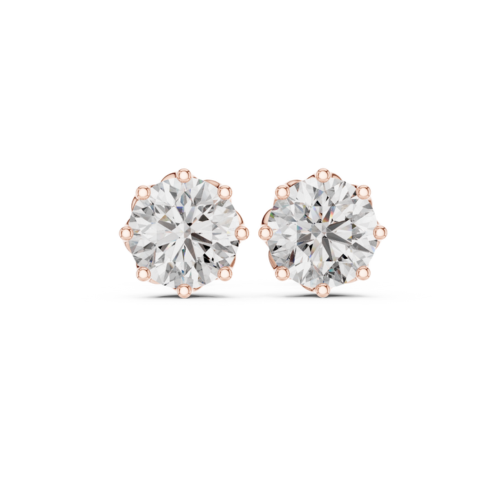 Round Brilliant Diamond Solitaire Stud Earrings Classic Six Prong Crown