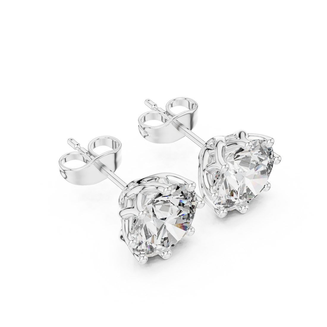 Round Brilliant Diamond Solitaire Stud Earrings Classic Six Prong Crown