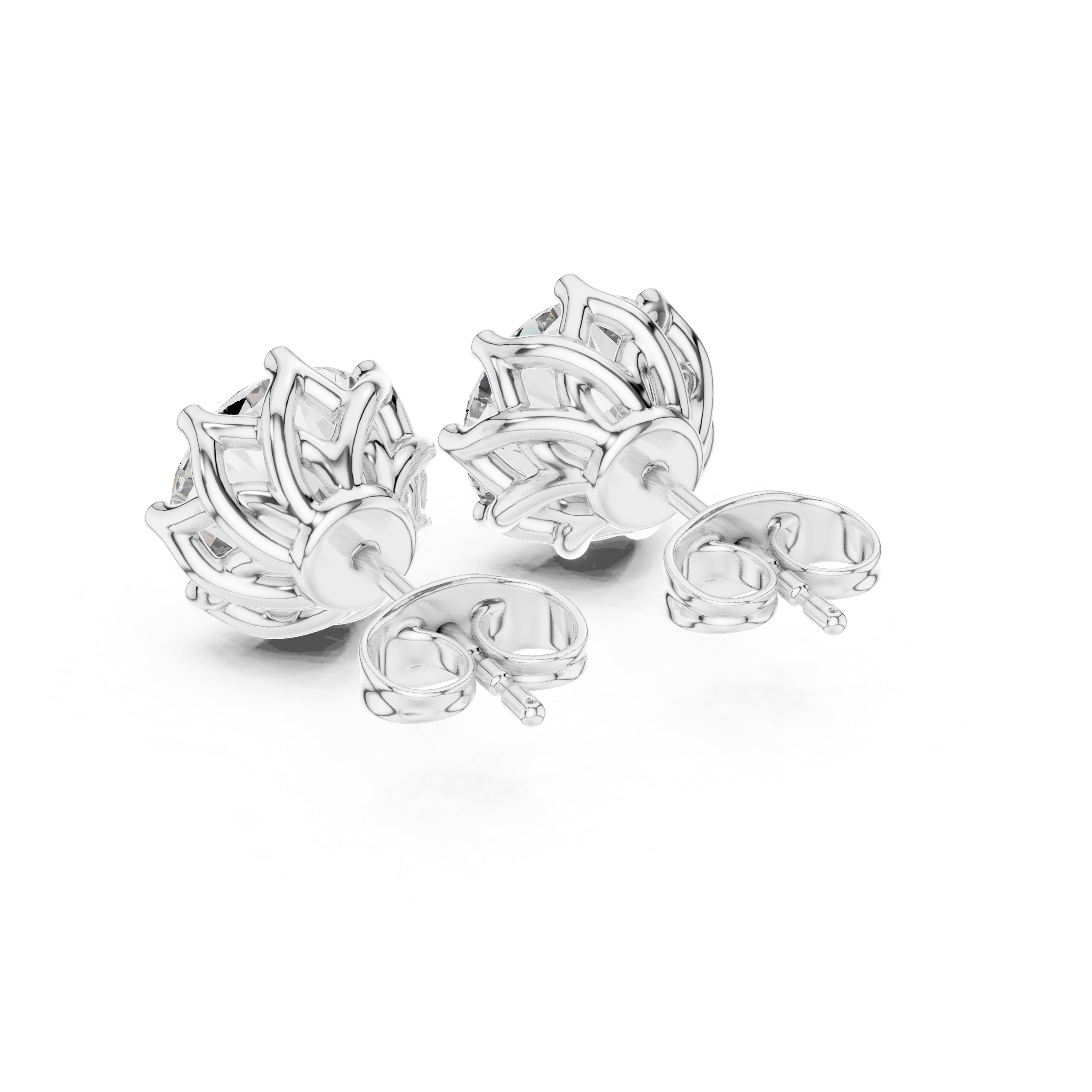 Round Brilliant Diamond Solitaire Stud Earrings Classic Six Prong Crown