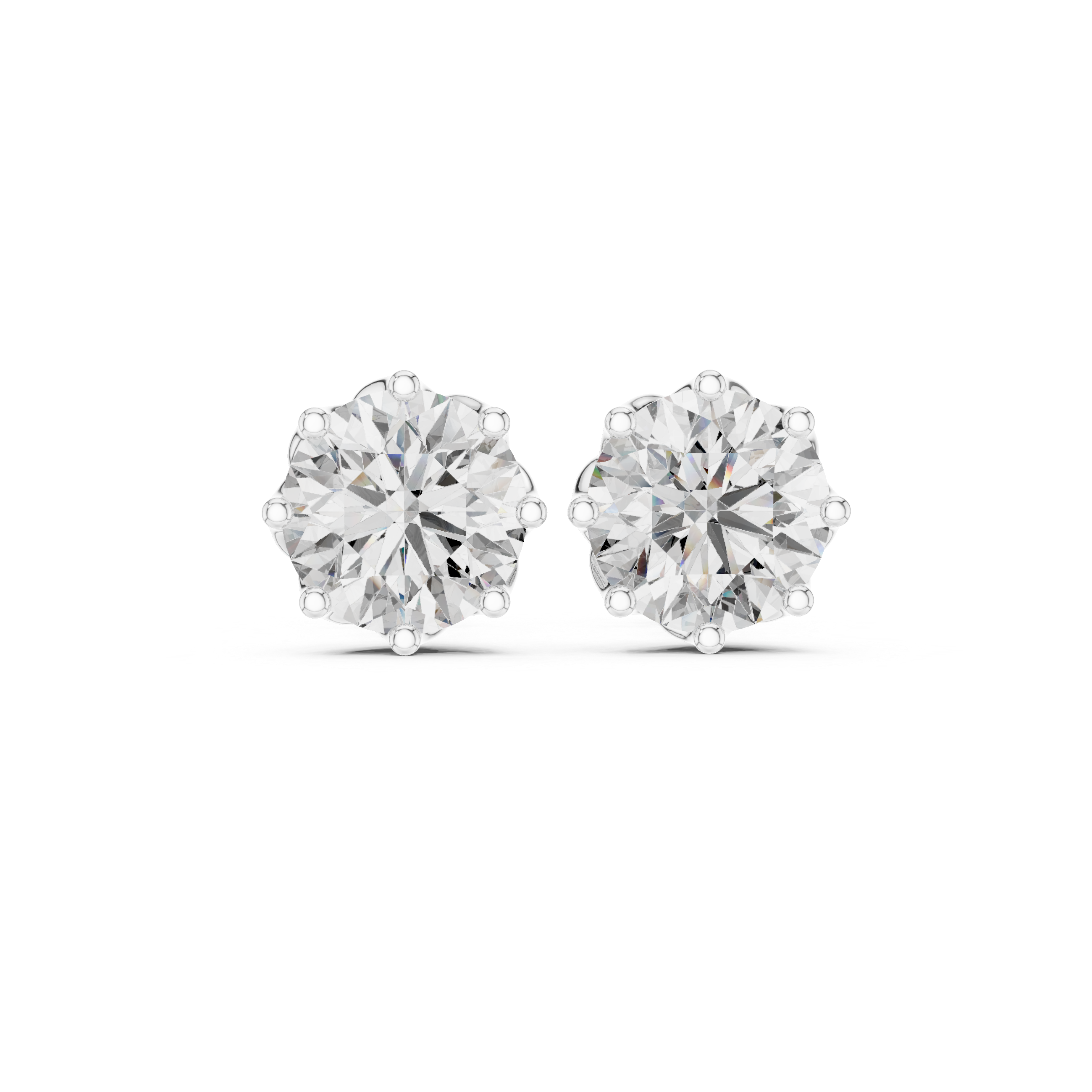 Round Brilliant Diamond Solitaire Stud Earrings Classic Six Prong Crown