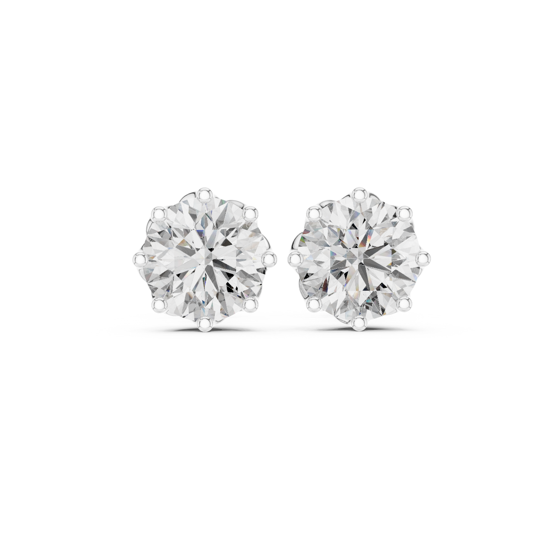Round Brilliant Diamond Solitaire Stud Earrings Classic Six Prong Crown