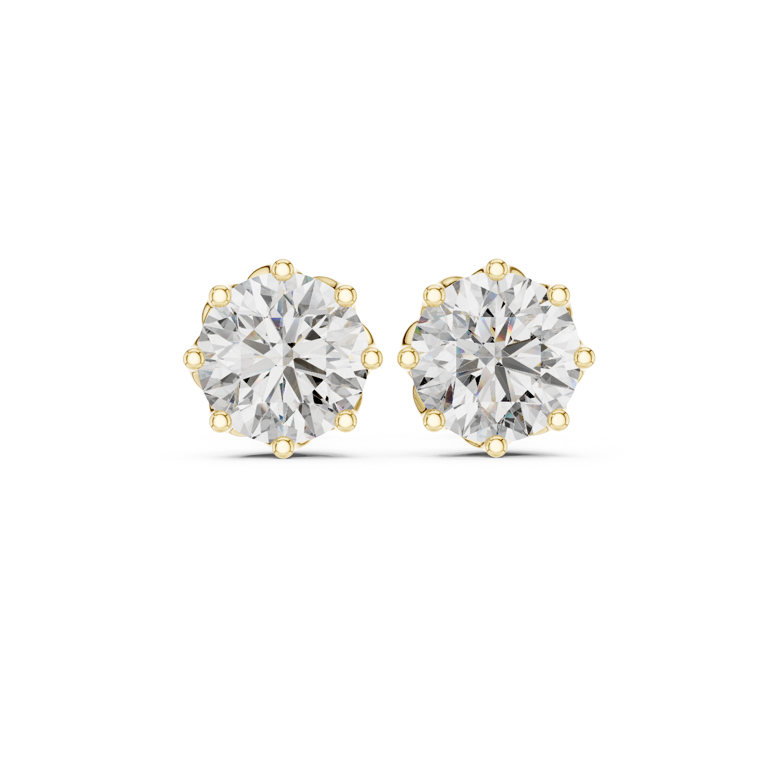 Round Brilliant Diamond Solitaire Stud Earrings Classic Six Prong Crown