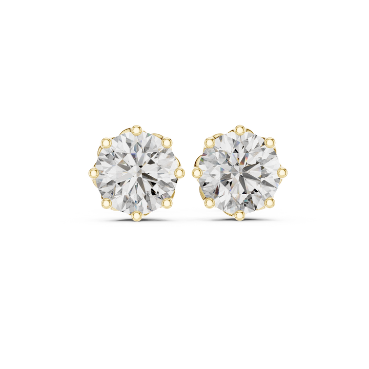 Round Brilliant Diamond Solitaire Stud Earrings Classic Six Prong Crown