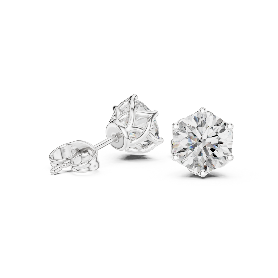Round Brilliant Solitaire Diamond Stud Earrings Classic Six Prong Elegance