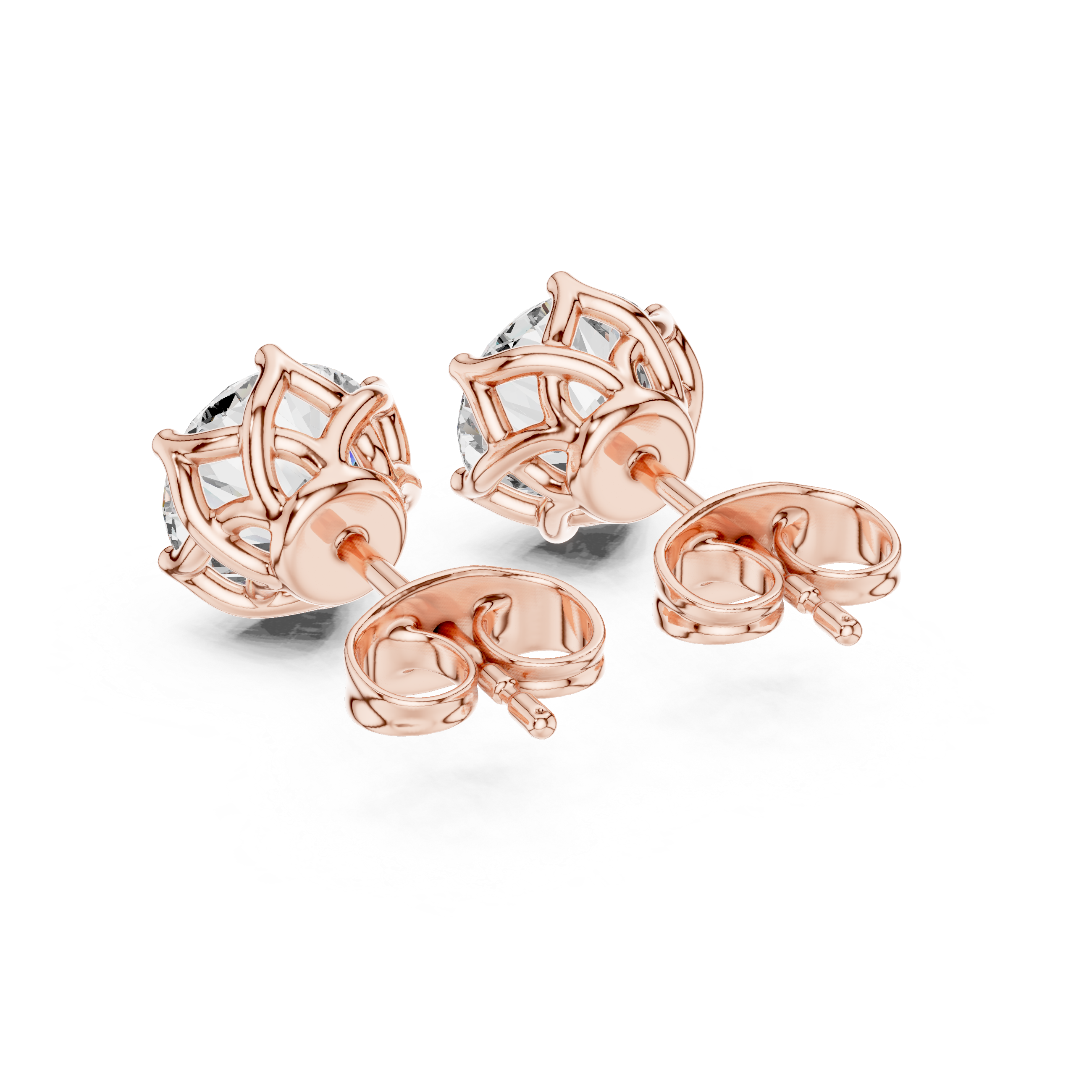 Round Brilliant Solitaire Diamond Stud Earrings Classic Six Prong Elegance