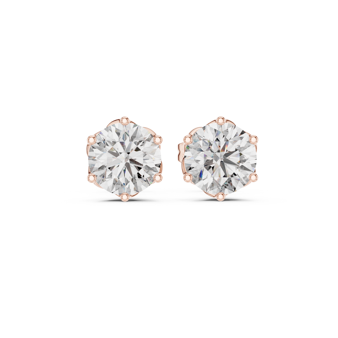 Round Brilliant Solitaire Diamond Stud Earrings Classic Six Prong Elegance