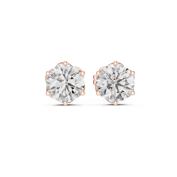 Round Brilliant Solitaire Diamond Stud Earrings Classic Six Prong Elegance