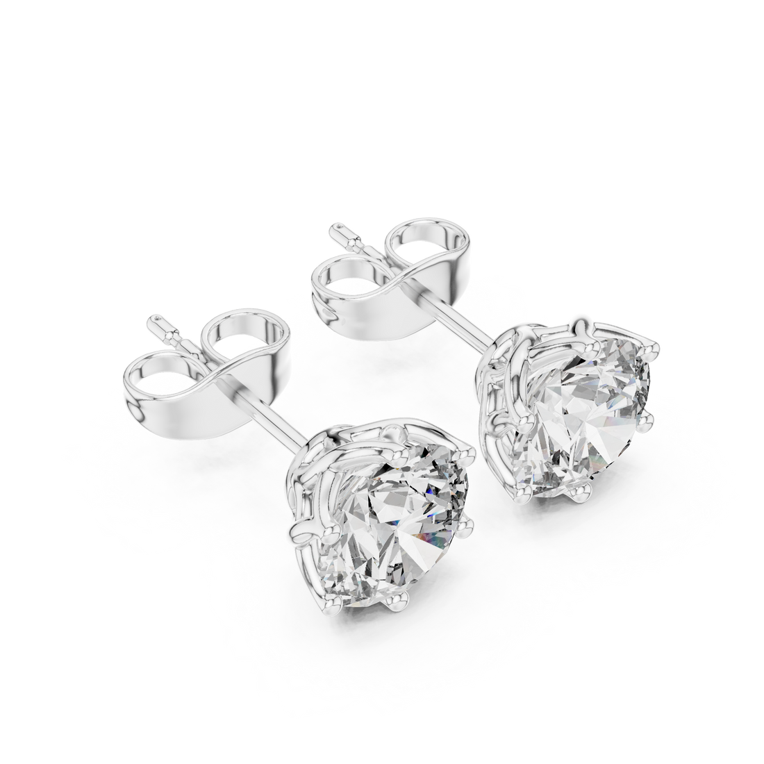 Round Brilliant Solitaire Diamond Stud Earrings Classic Six Prong Elegance
