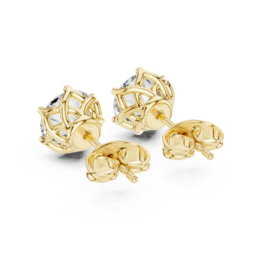 Round Brilliant Solitaire Diamond Stud Earrings Classic Six Prong Elegance