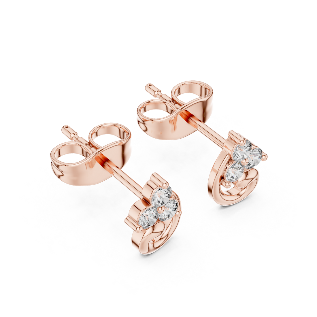 Round Diamond Scroll Motif Cluster Stud Earrings