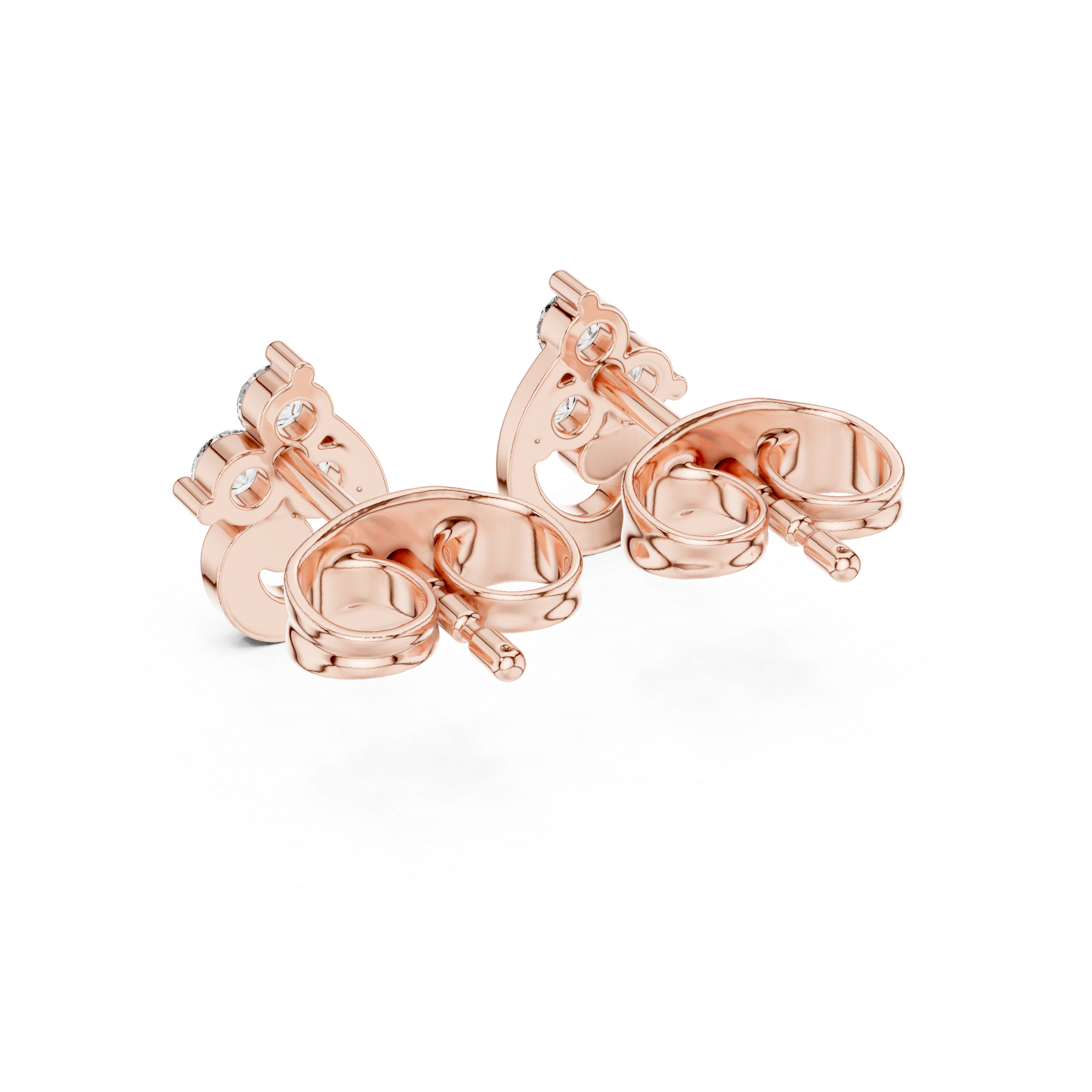 Round Diamond Scroll Motif Cluster Stud Earrings