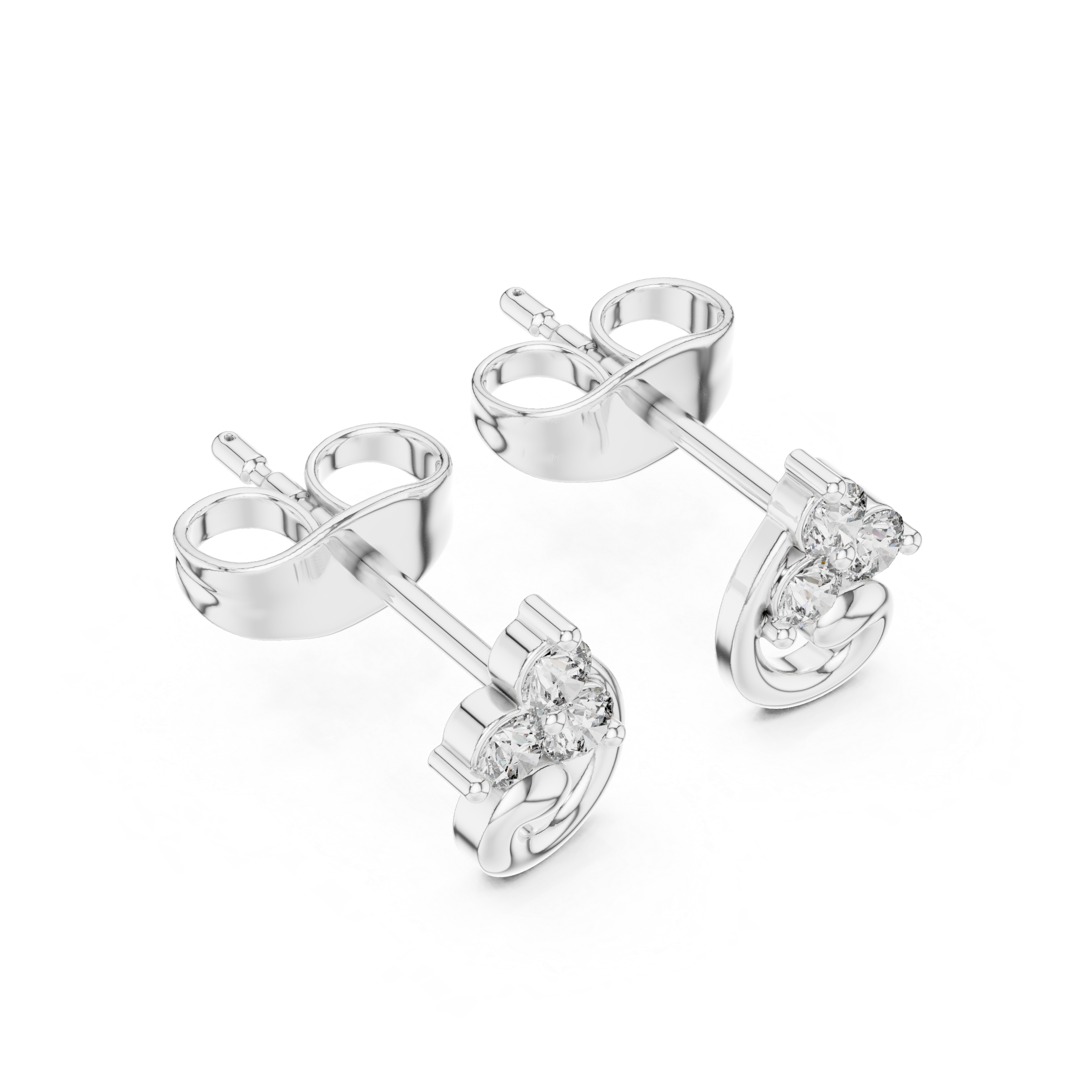 Round Diamond Scroll Motif Cluster Stud Earrings