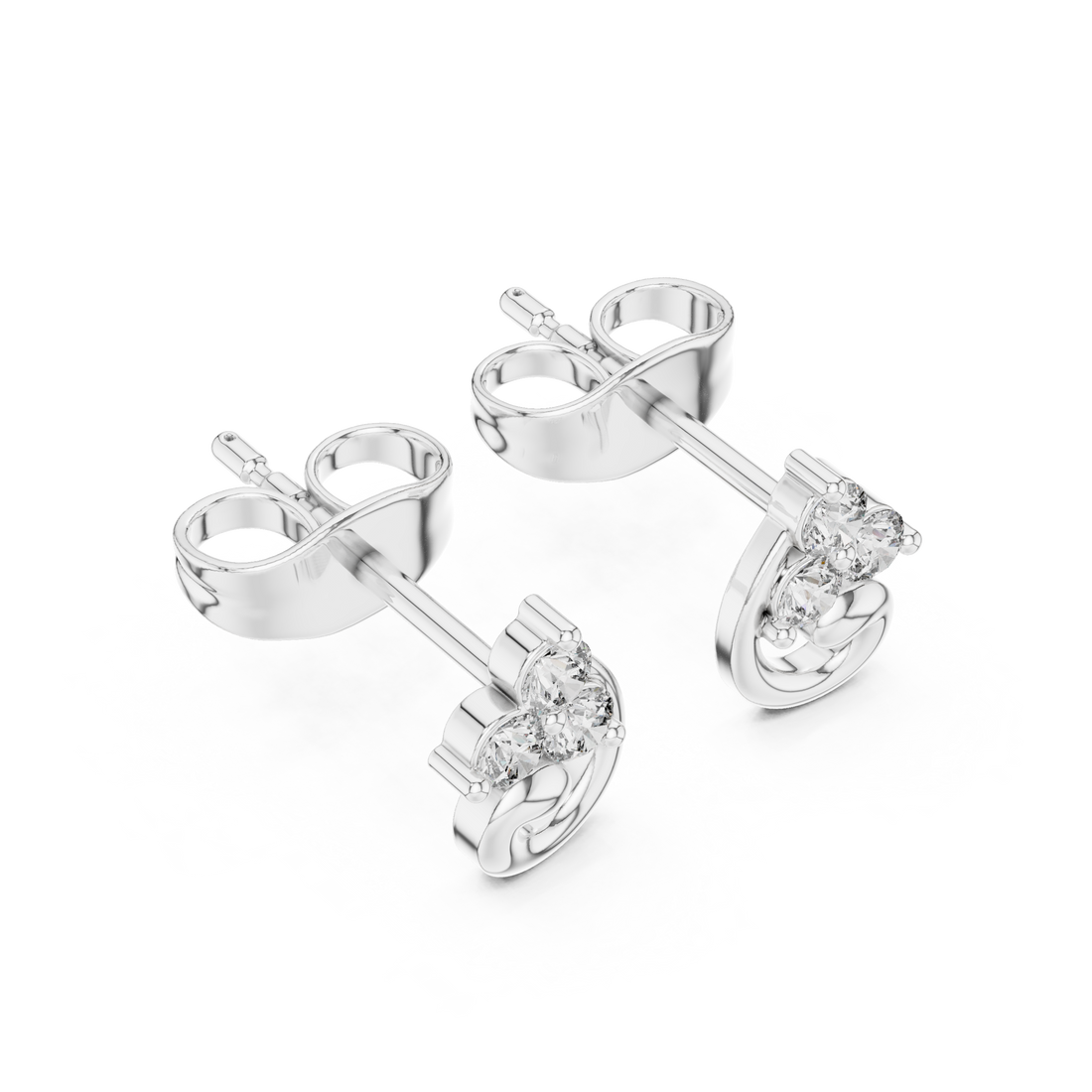 Round Diamond Scroll Motif Cluster Stud Earrings