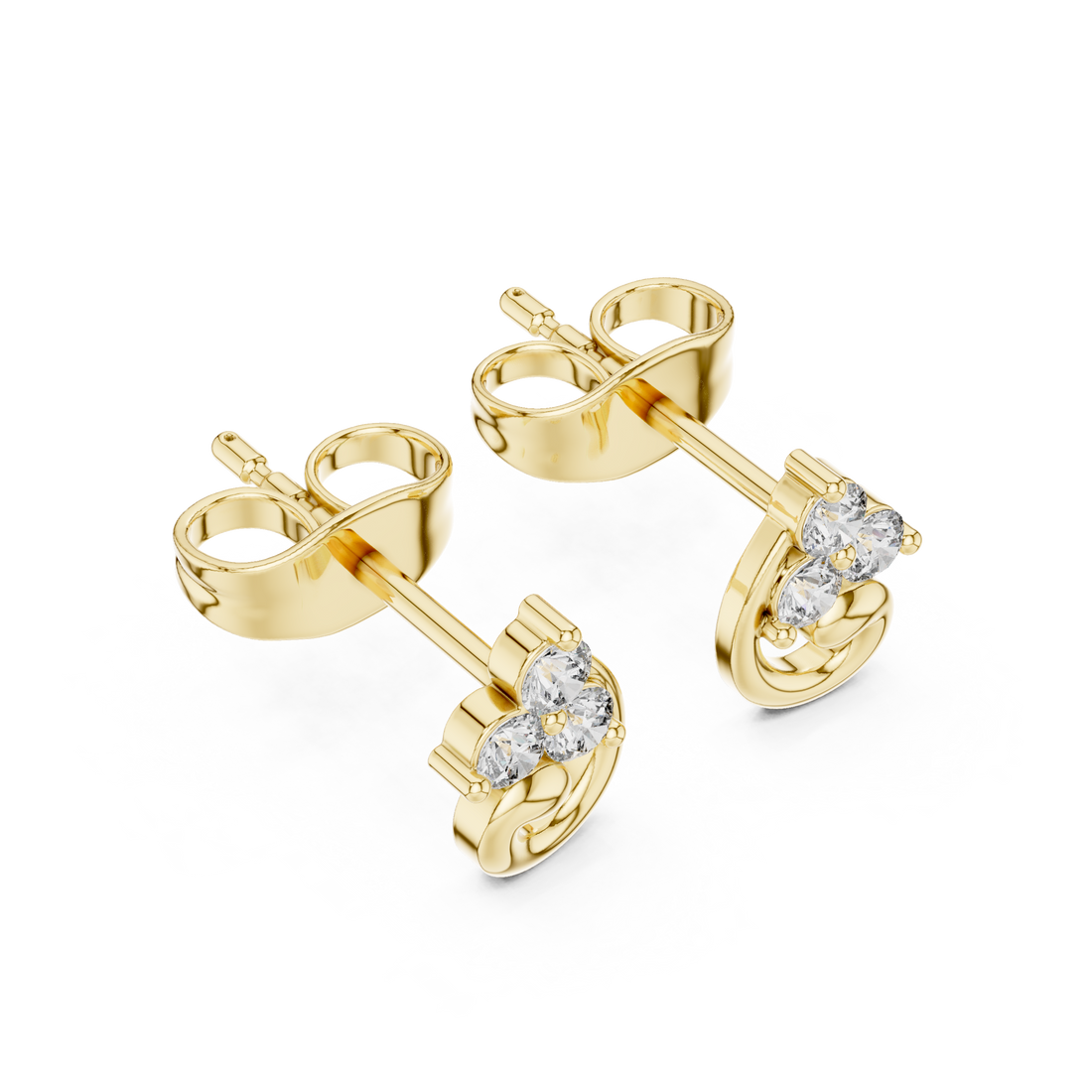 Round Diamond Scroll Motif Cluster Stud Earrings