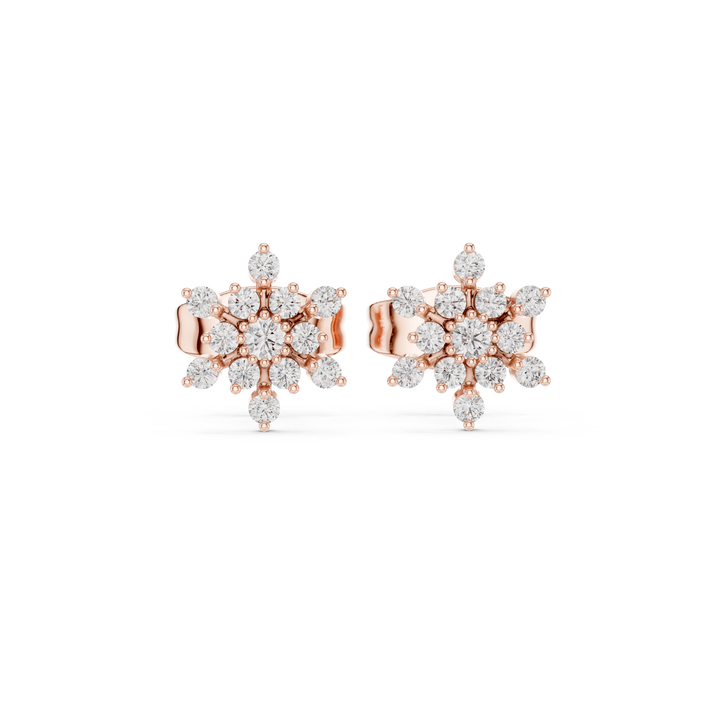 Floral Cluster Round Cut Diamond Stud Earrings with Radiant Snowflake Silhouette