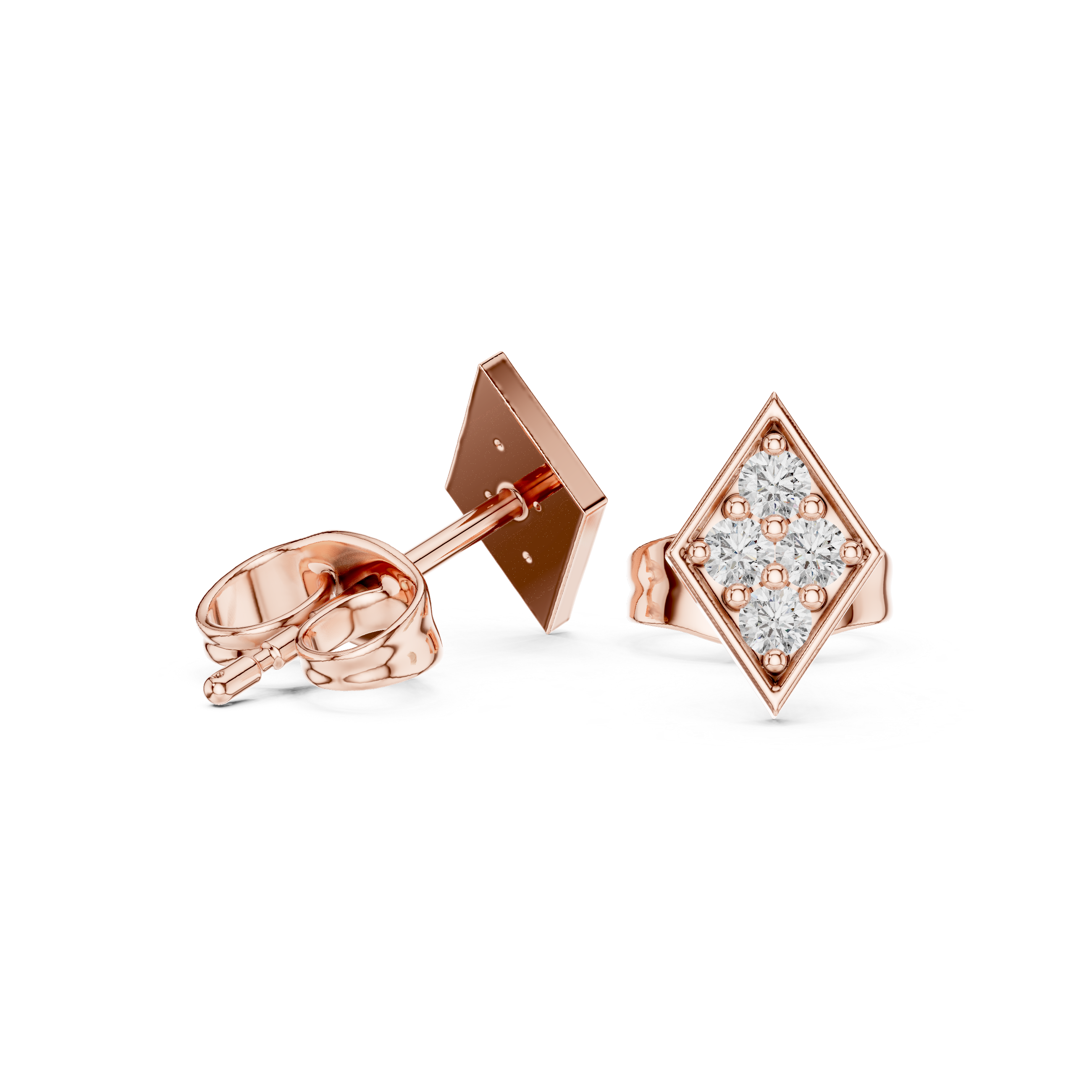 Geometric Diamond Cluster Kite Shape Stud Earrings with Pavé Brilliance