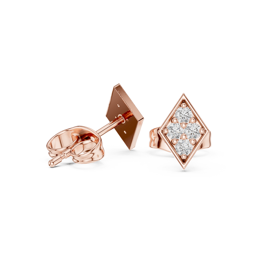 Geometric Diamond Cluster Kite Shape Stud Earrings with Pavé Brilliance