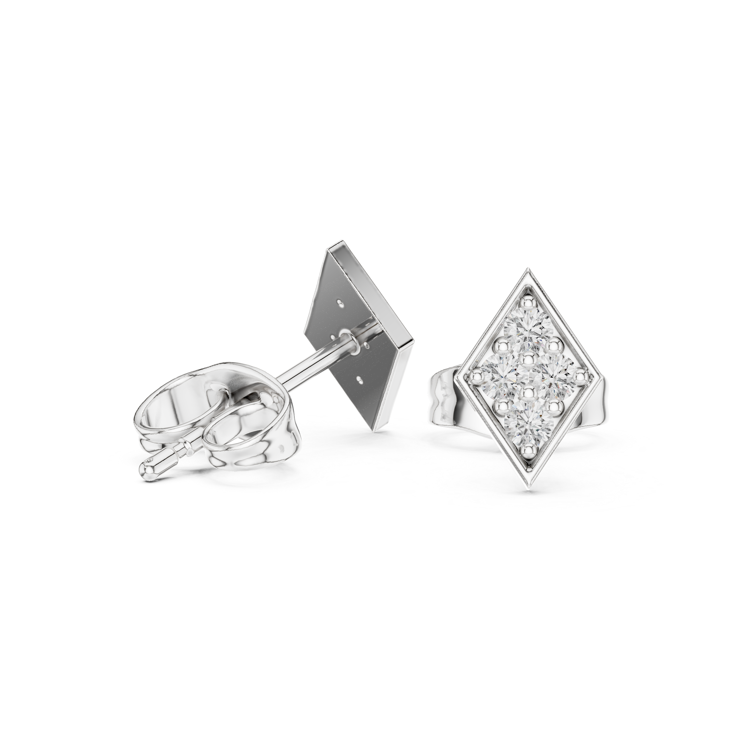 Geometric Diamond Cluster Kite Shape Stud Earrings with Pavé Brilliance