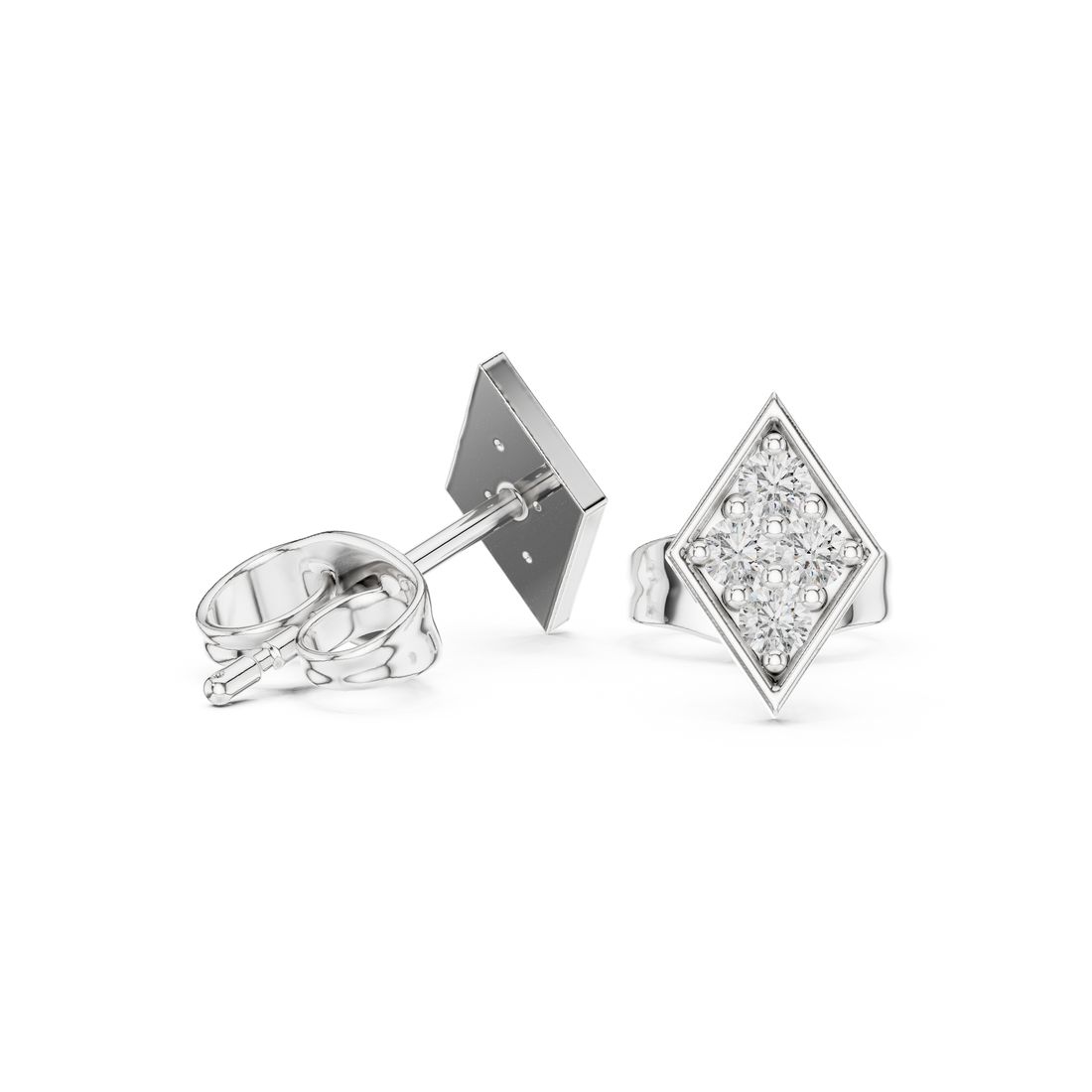 Geometric Diamond Cluster Kite Shape Stud Earrings with Pavé Brilliance