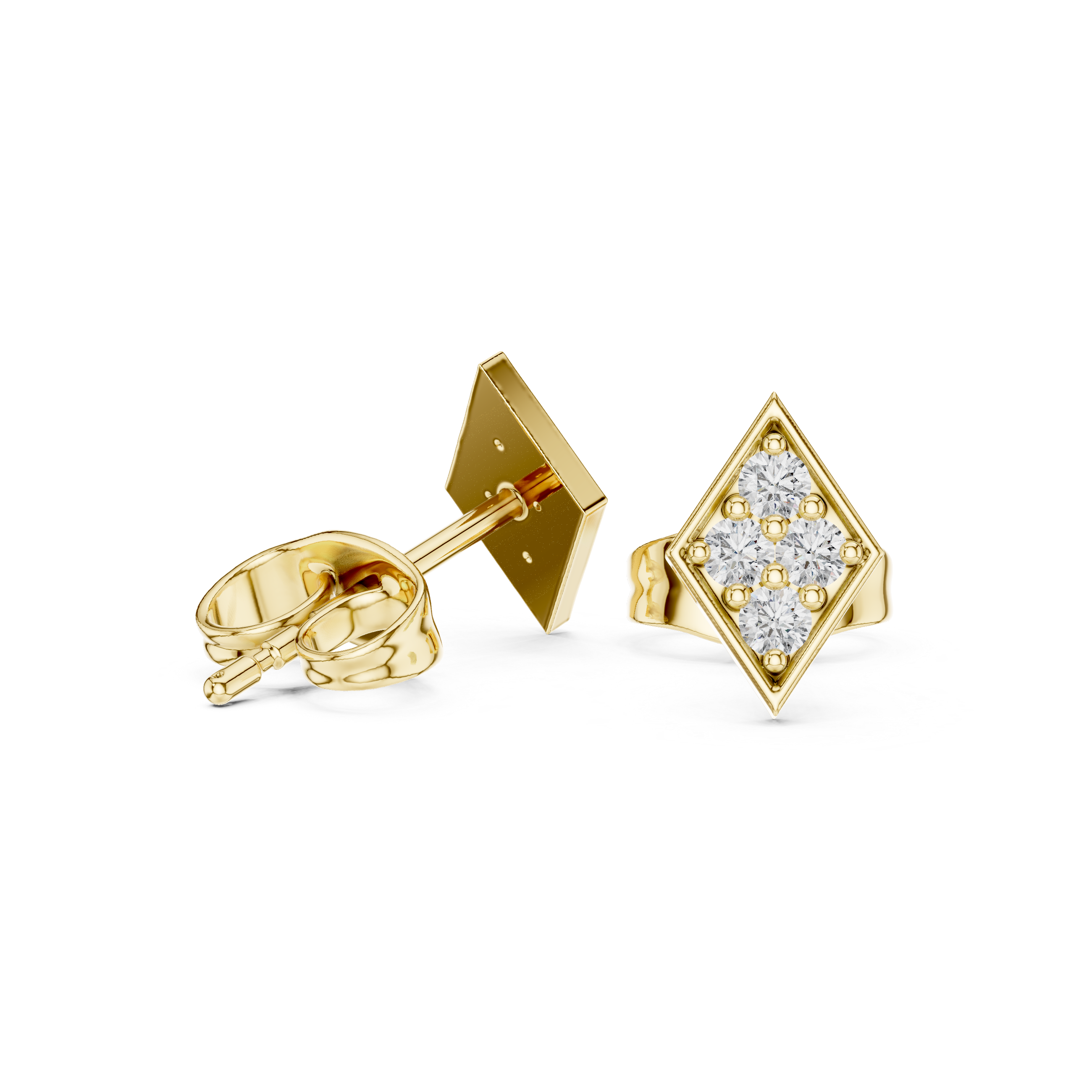 Geometric Diamond Cluster Kite Shape Stud Earrings with Pavé Brilliance