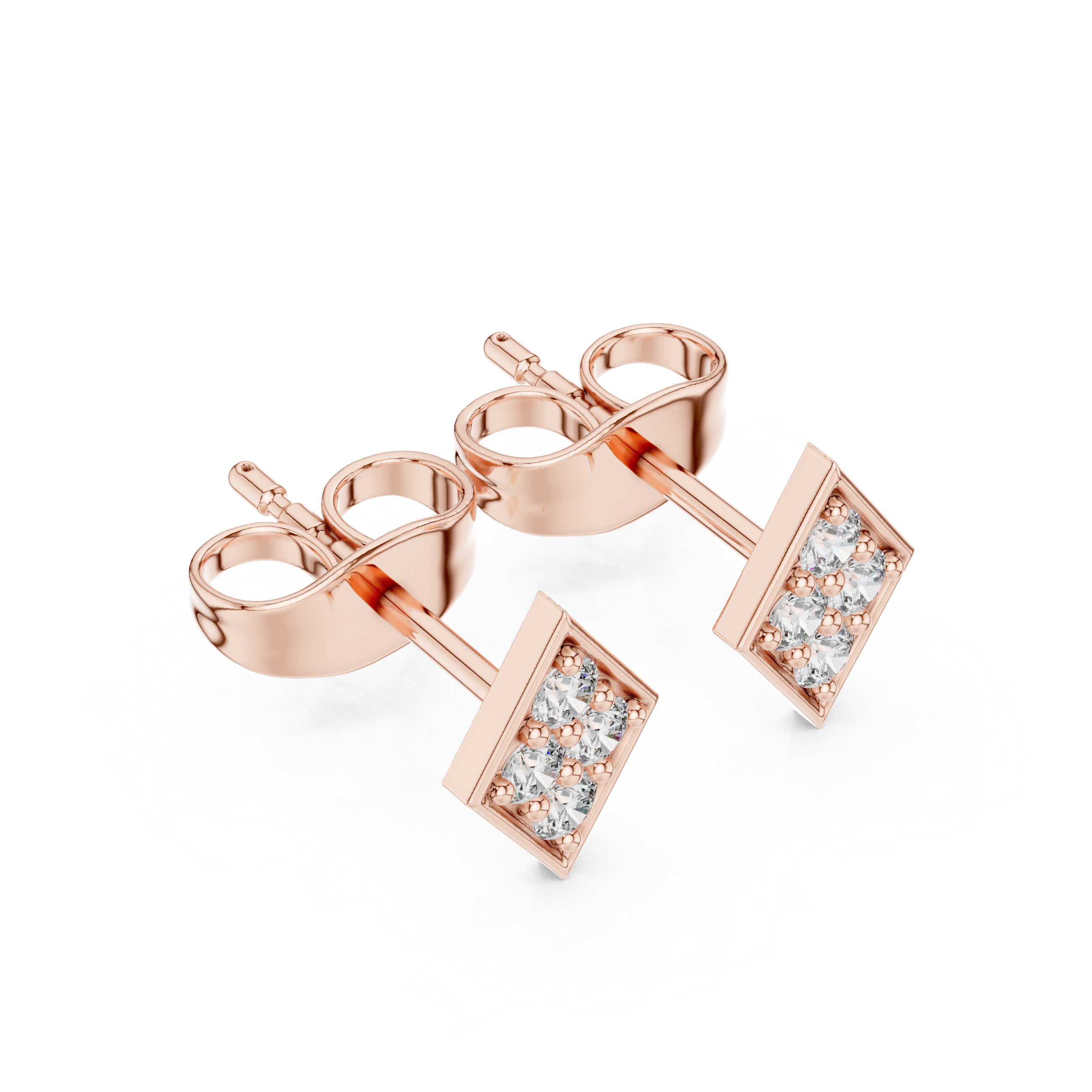 Geometric Diamond Cluster Kite Shape Stud Earrings with Pavé Brilliance