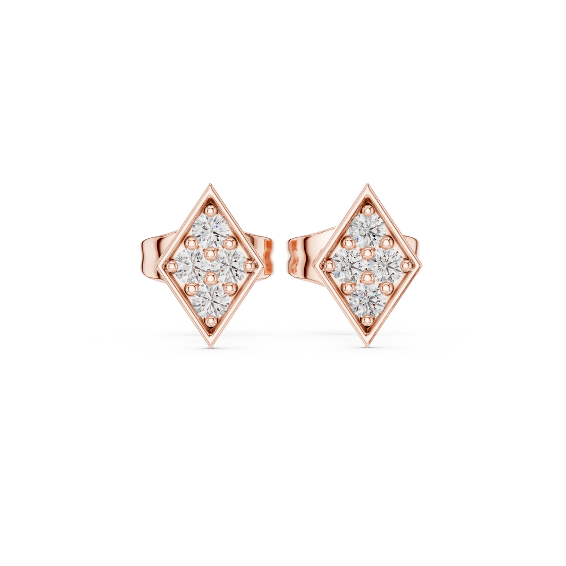 Geometric Diamond Cluster Kite Shape Stud Earrings with Pavé Brilliance
