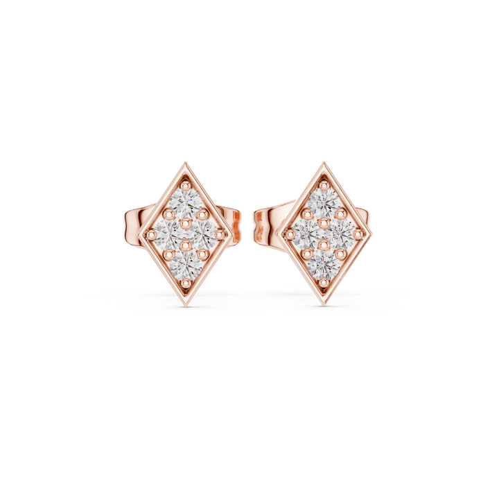 Geometric Diamond Cluster Kite Shape Stud Earrings with Pavé Brilliance